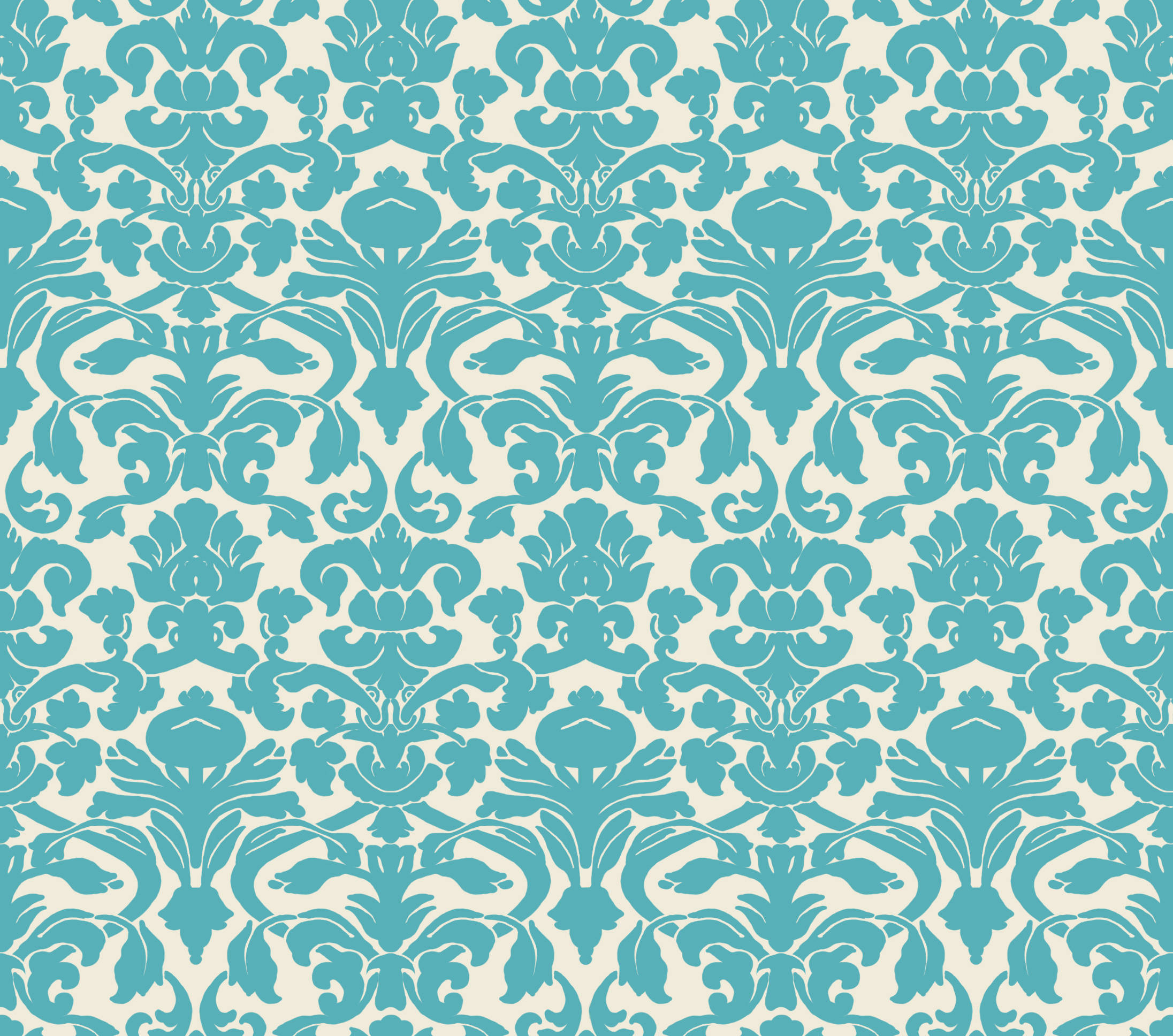 teal, damask pattern, creamy off-white background, Full HD Desktop Wallpaper