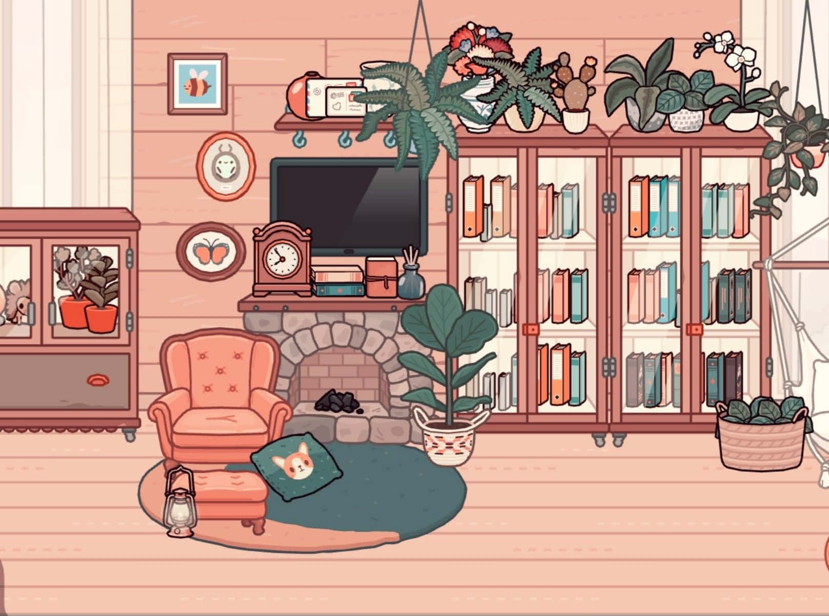 Aesthetic Toca Life, pink armchair, fireplace, HD Desktop Wallpaper