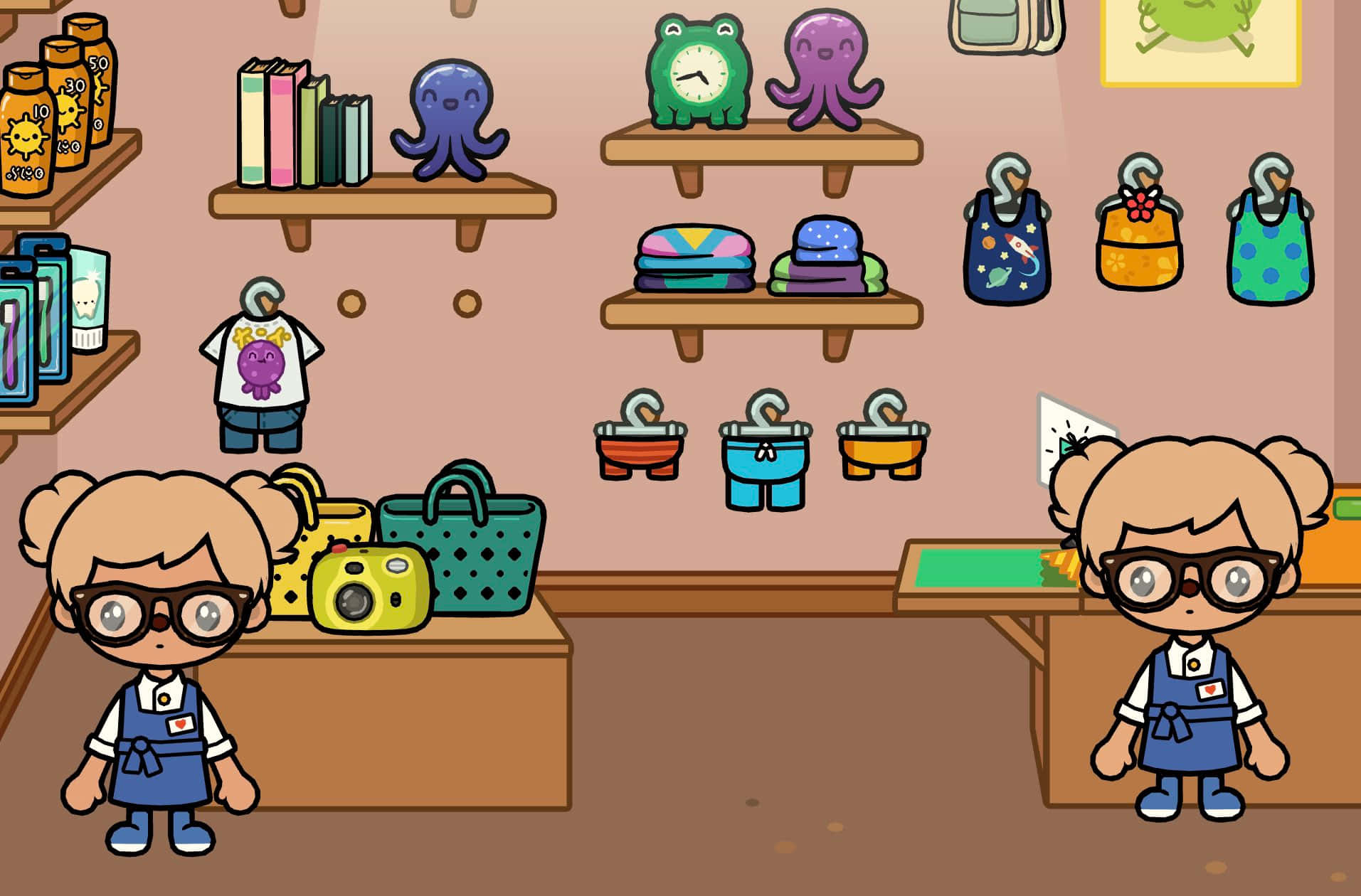 Aesthetic Toca Life, shopping store, cartoon girls, HD Desktop Wallpaper