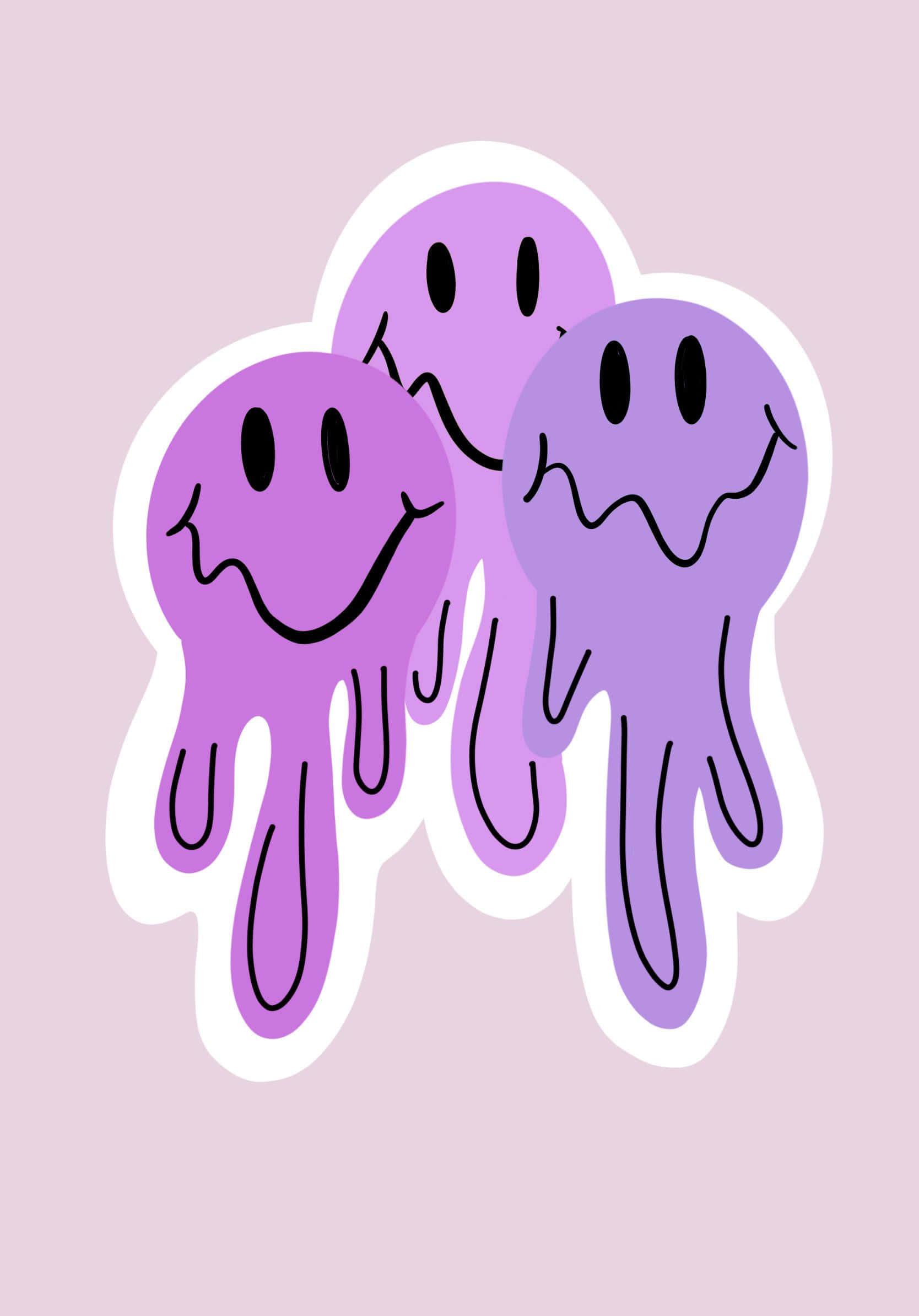 purple dripping aesthetic trippy smiley face, three purple melting smiley faces, black outlines, Full HD Phone Wallpaper