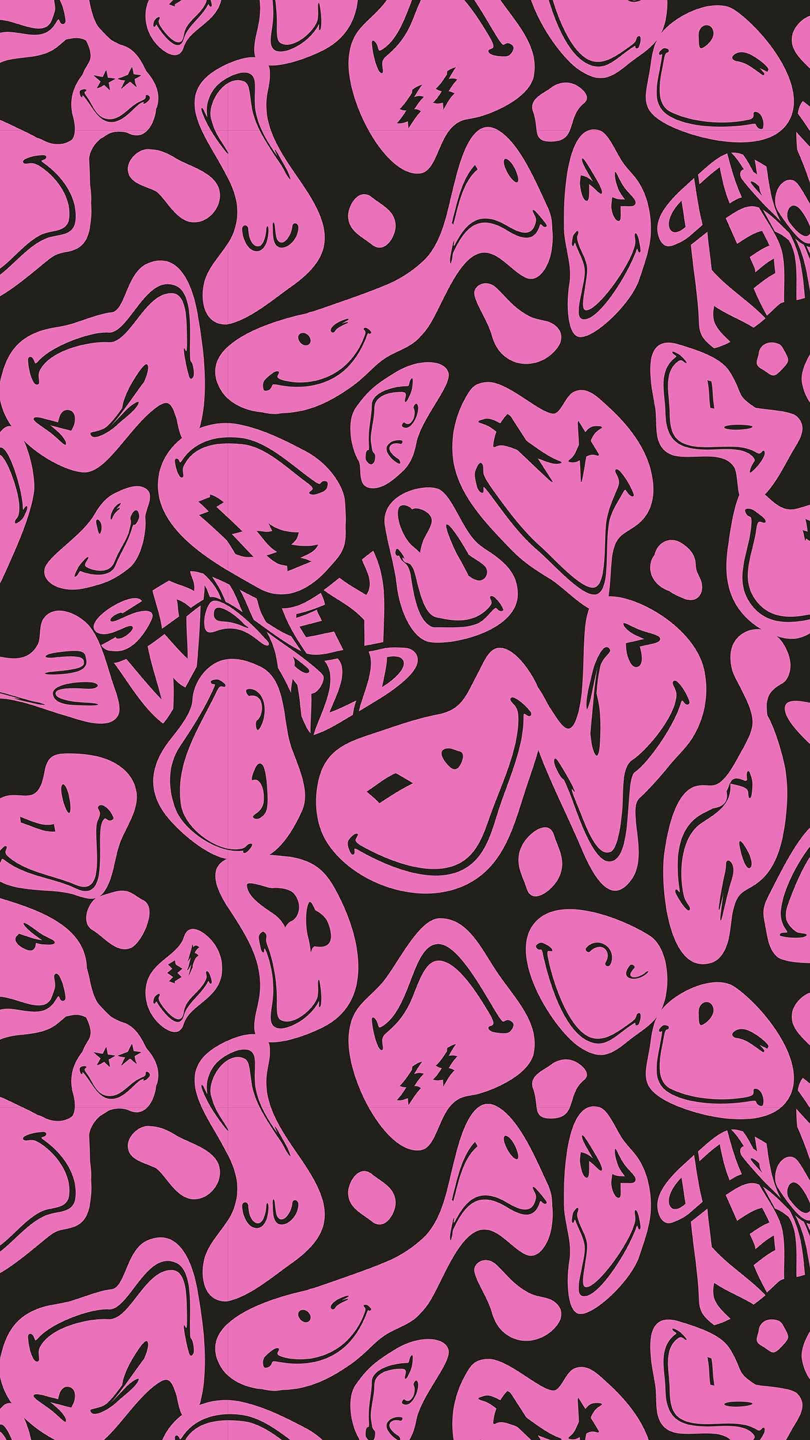 Aesthetic Smiley Face, Vibrant pink, abstract smiley faces, 2K Phone Wallpaper