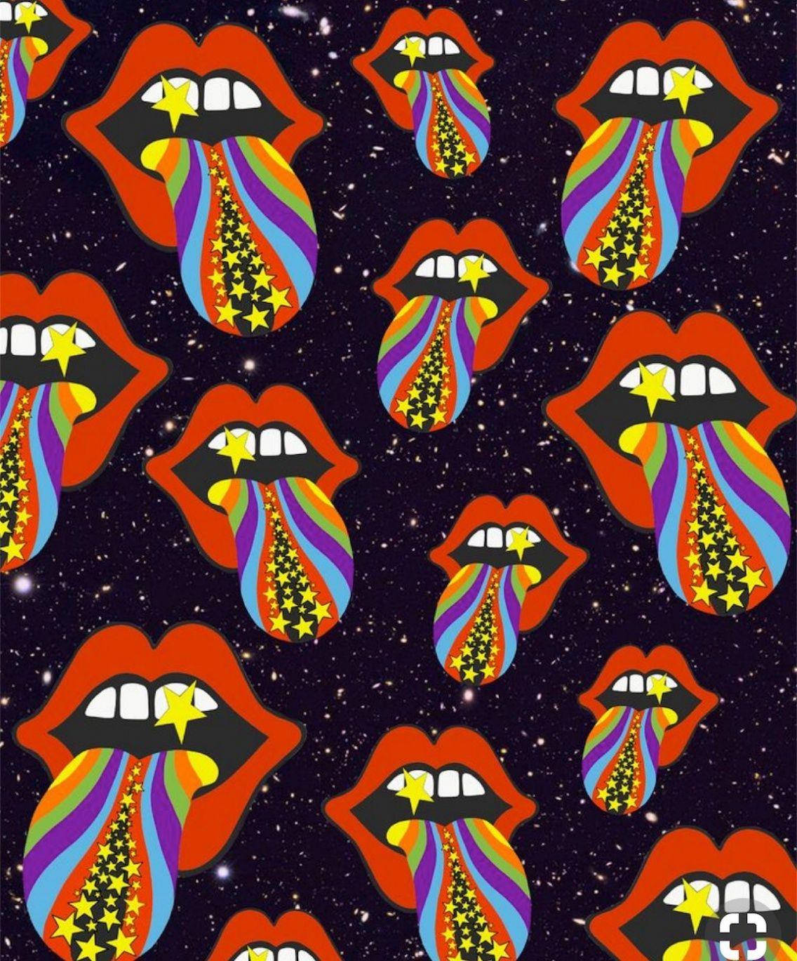rainbow-star-studded tongues, red lips, starry cosmic night sky, HD Phone Wallpaper