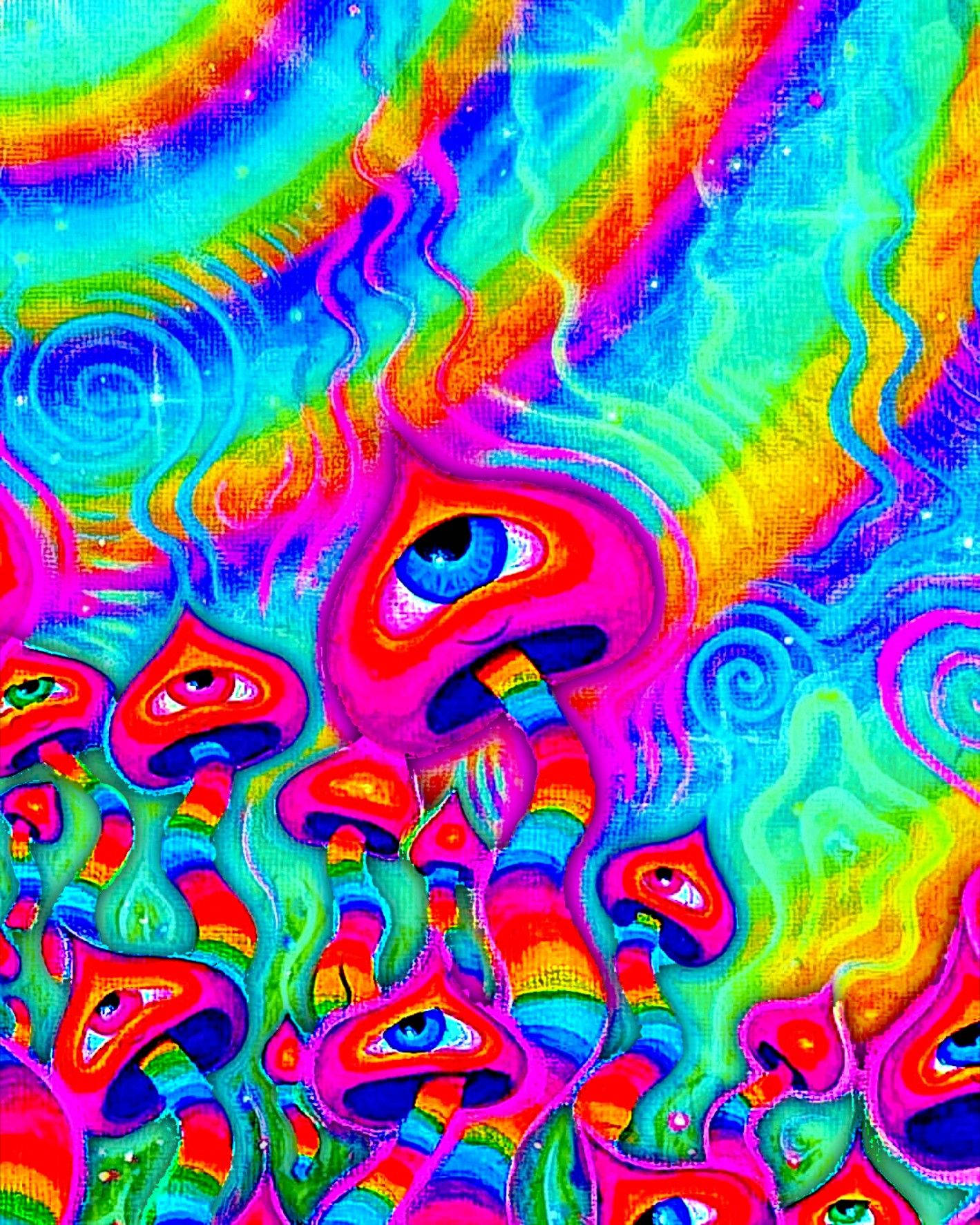 Aesthetic Trippy, swirling rainbow colors, mushroom-like shapes, HD Phone Wallpaper
