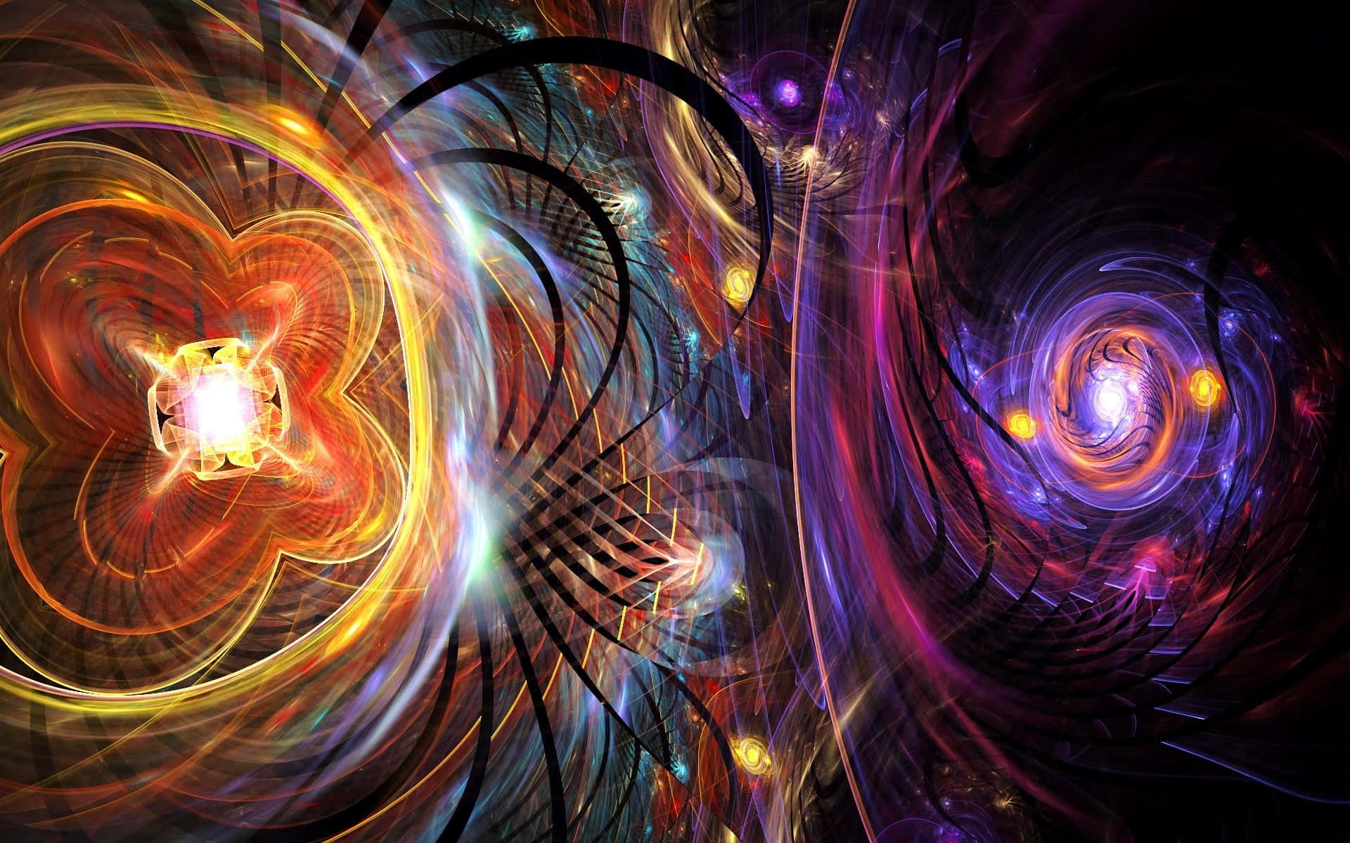 Trippy 3D Art, fractal patterns, fiery orange, Full HD Desktop Wallpaper