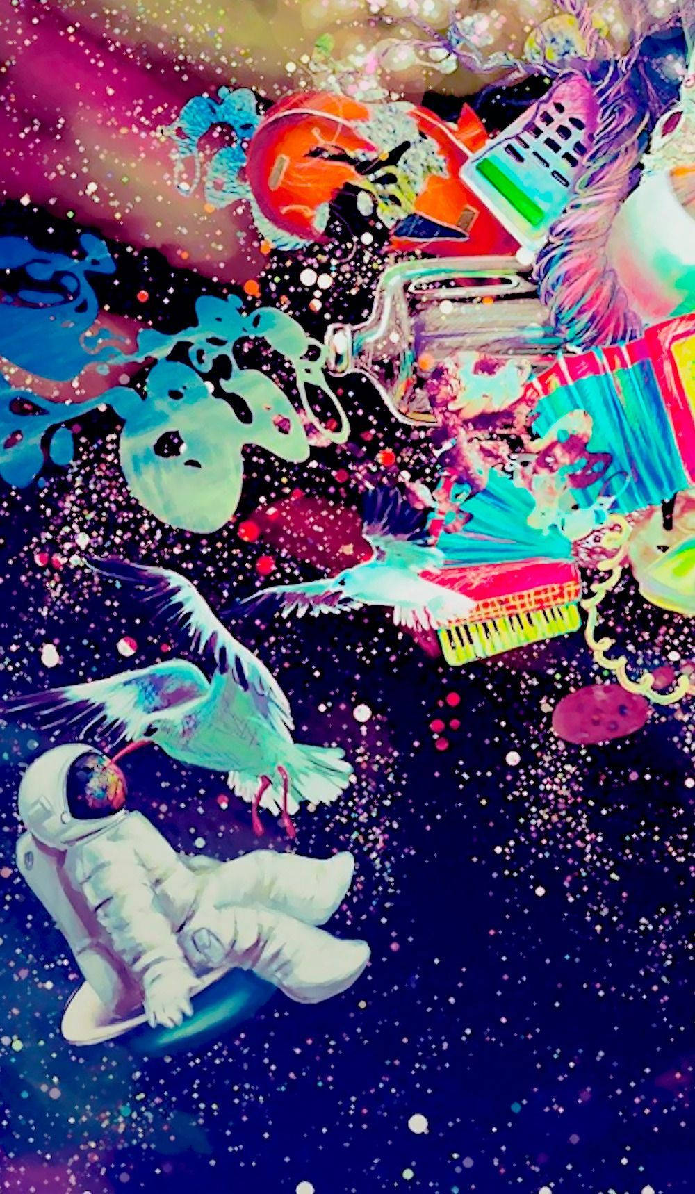 aesthetic trippy, surreal cosmic scene, floating astronaut, HD Phone Wallpaper