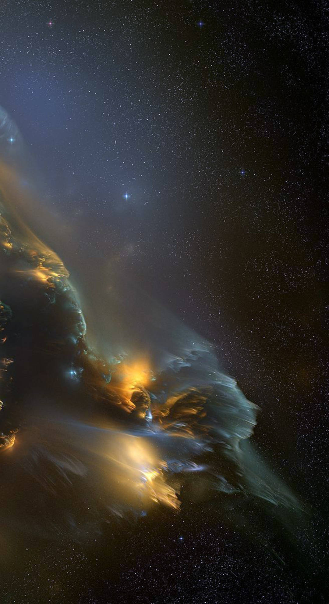 Trippy Phone, cosmic nebula, golden and blue hues, Full HD Phone Wallpaper