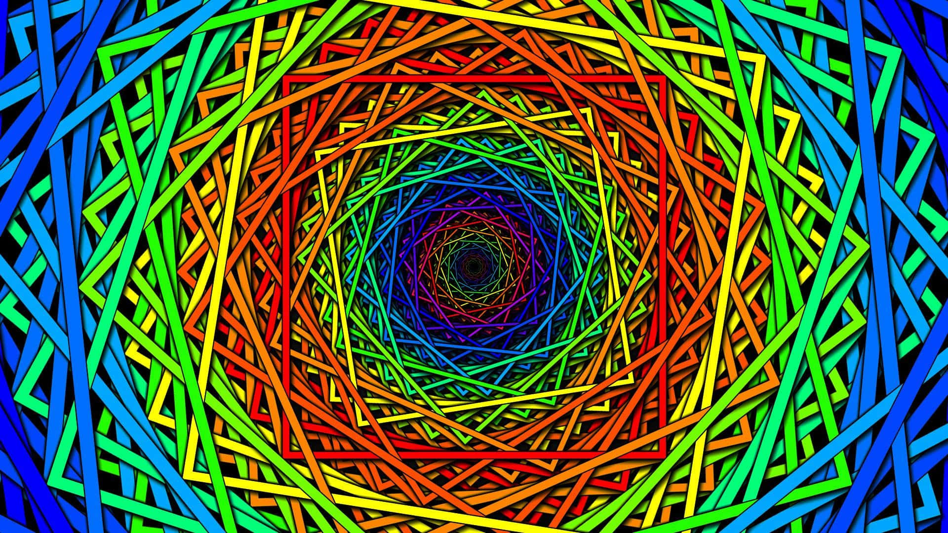 Trippy 3D Art, rainbow-colored lines, hypnotic geometric tunnel effect, Full HD Desktop Wallpaper