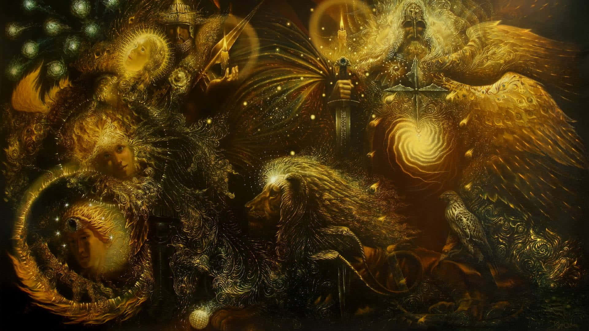 golden angel, wings, sword, Full HD Desktop Wallpaper