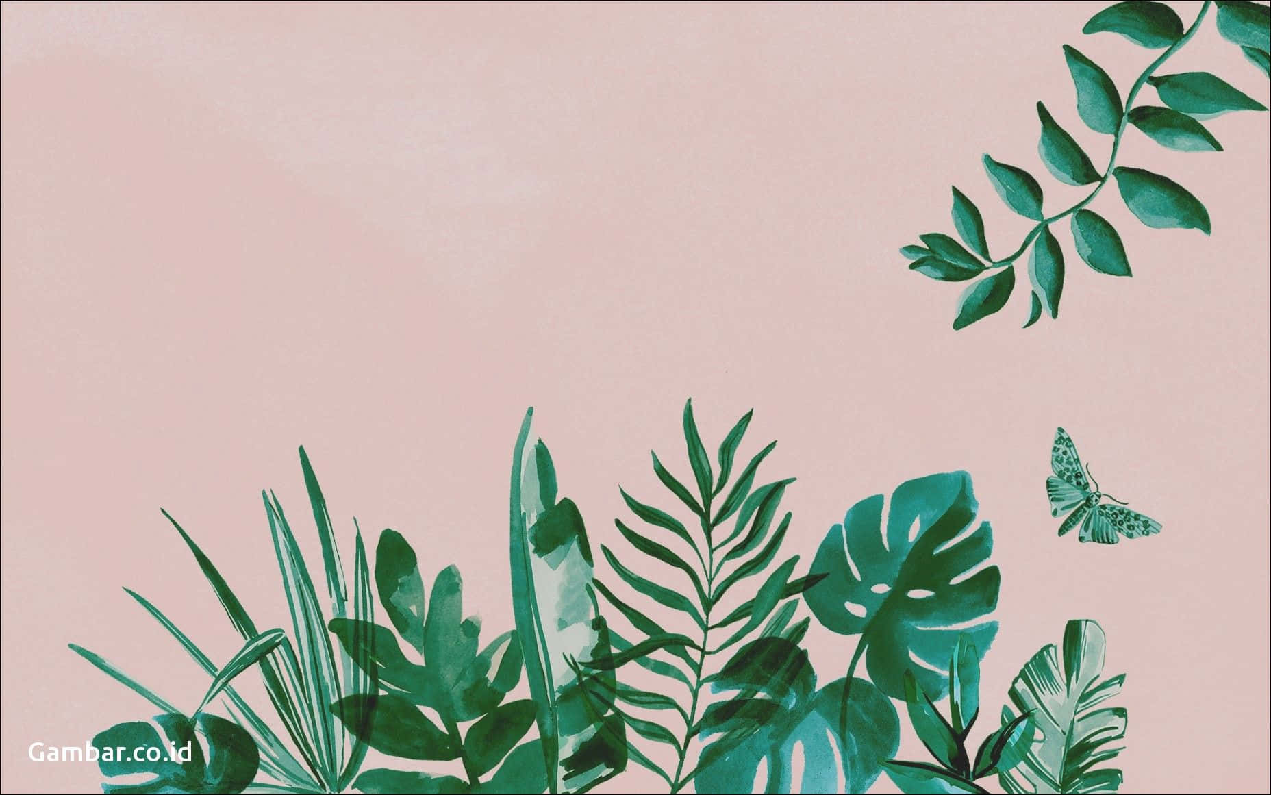 aesthetic tumblr desktop, vibrant green tropical leaves, butterfly, HD Desktop Wallpaper