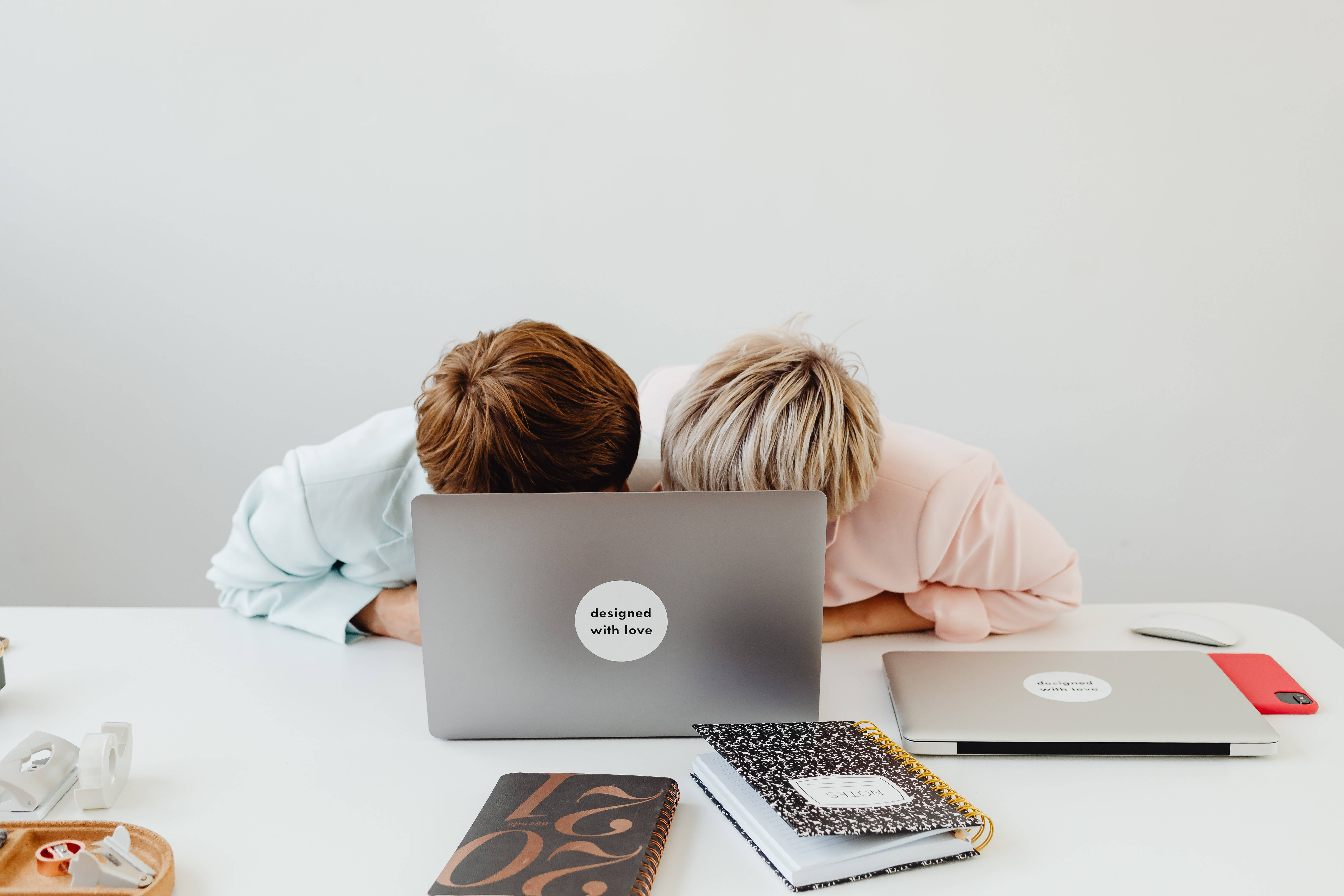Aesthetic Tumblr Laptop, minimalist white desk, notebooks, 5K Desktop Wallpaper