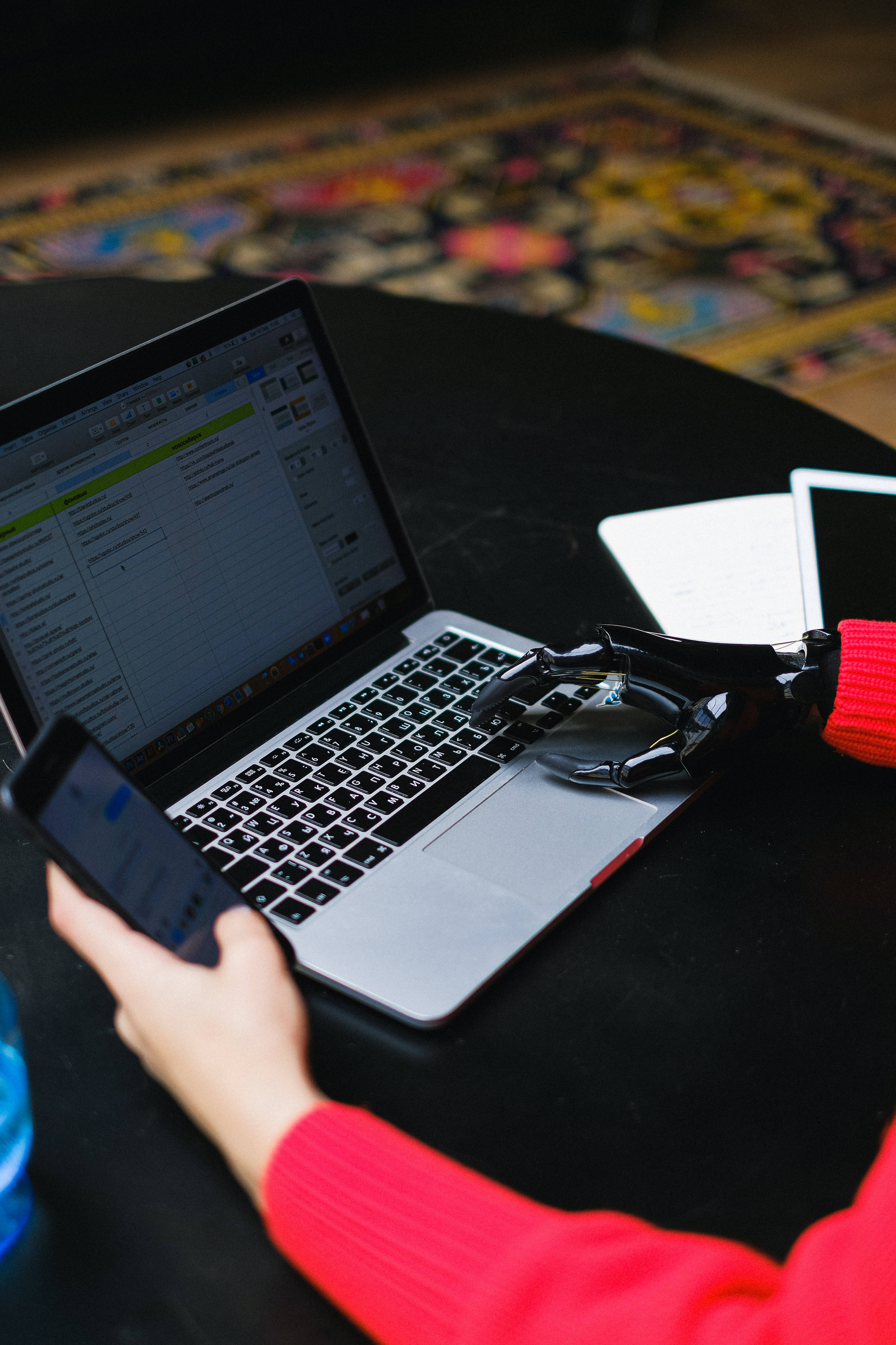 Aesthetic Tumblr Laptop, robot hand, red sweater, 5K Phone Wallpaper