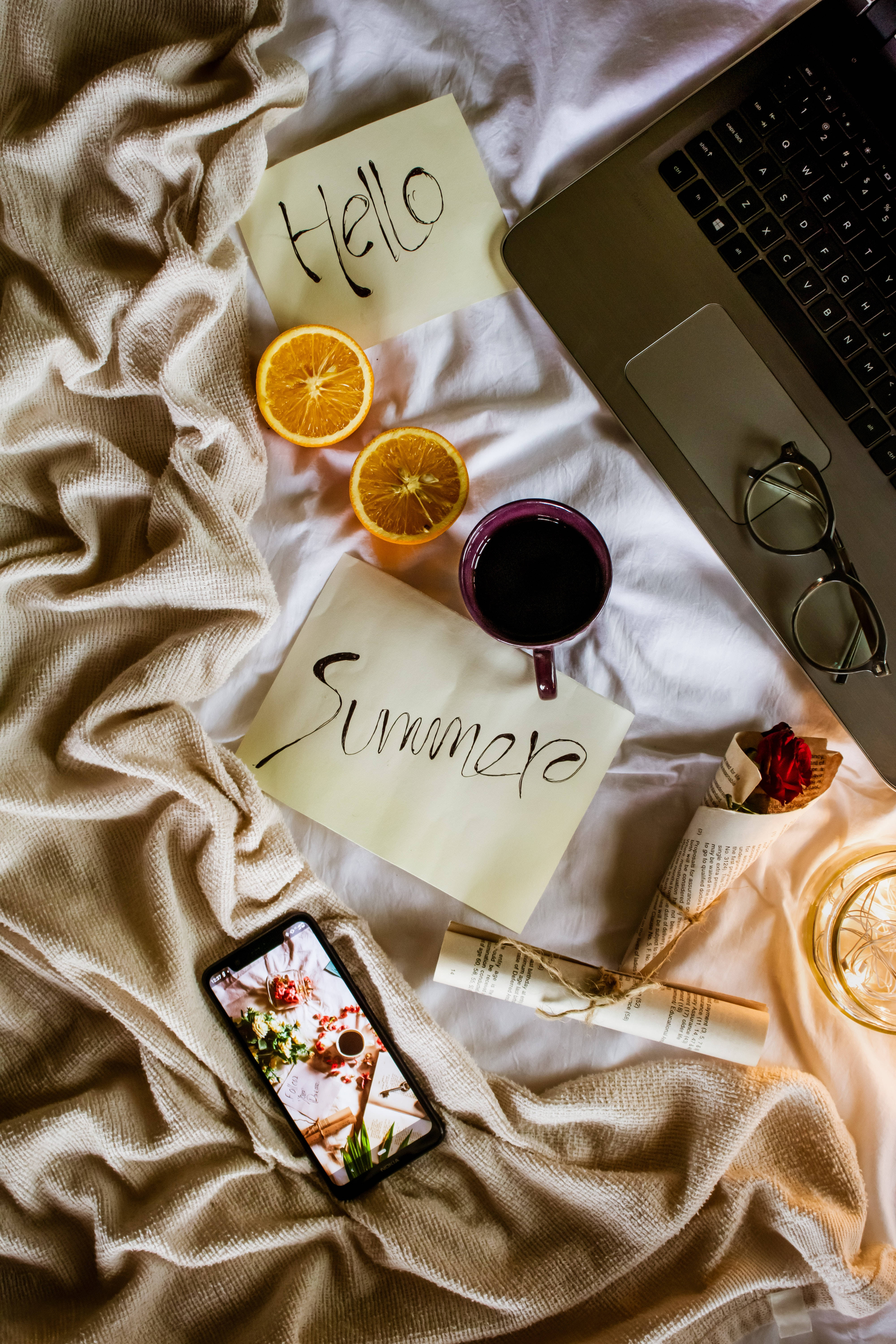 Aesthetic Tumblr Laptop, bed, laptop, 5K Phone Wallpaper