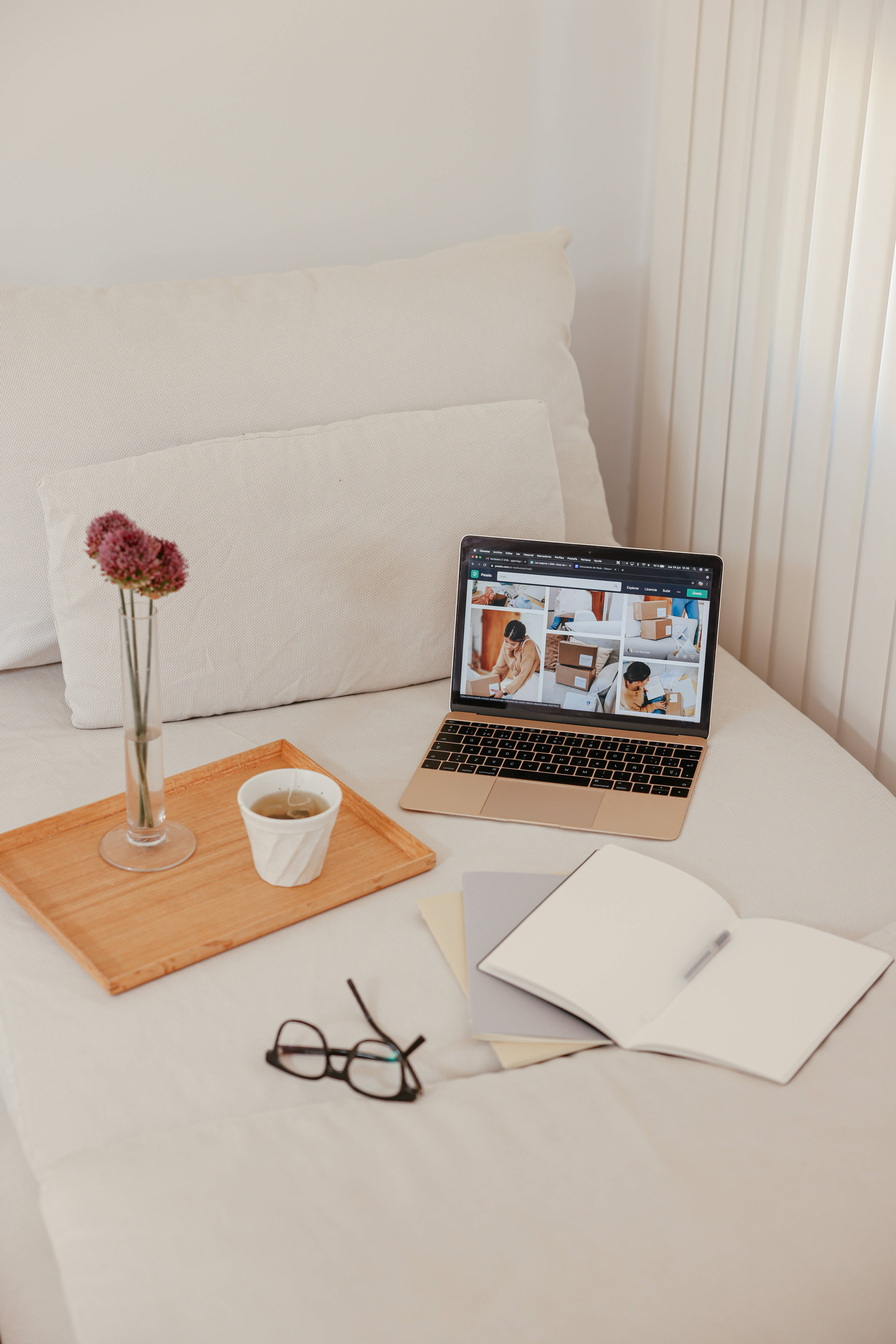 Aesthetic Tumblr Laptop, minimalistic, cozy bedroom, 5K Phone Wallpaper
