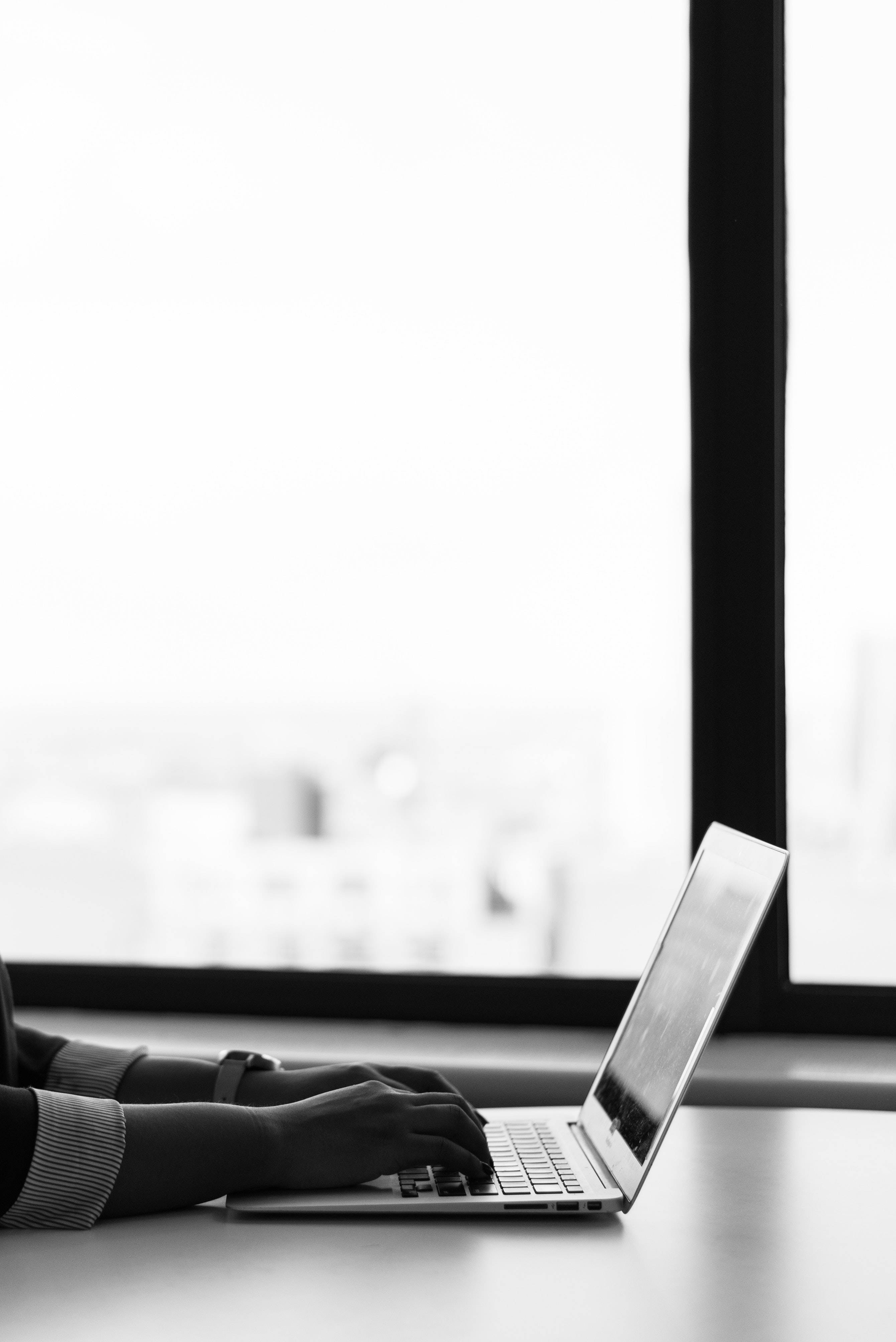 Aesthetic Tumblr Laptop, cityscape, black and white, 4K Phone Wallpaper
