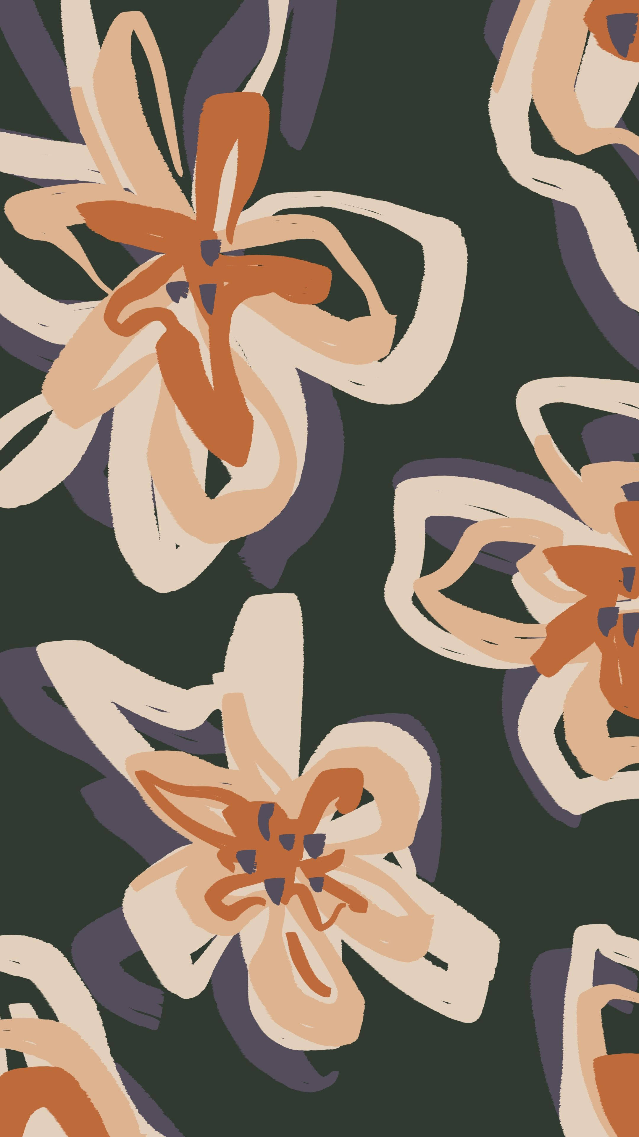 Vintage iPad, abstract flowers, warm tones, 4K Phone Wallpaper