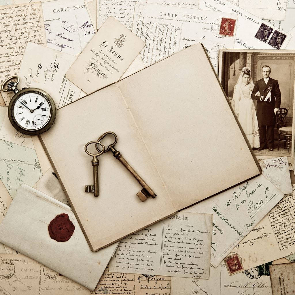 Vintage iPad, antique keys, wedding photo, SD Desktop Wallpaper