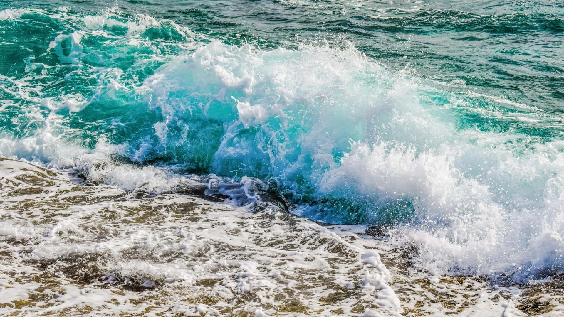 Aesthetic Wave, turquoise wave, rocky shore, Full HD Desktop Wallpaper