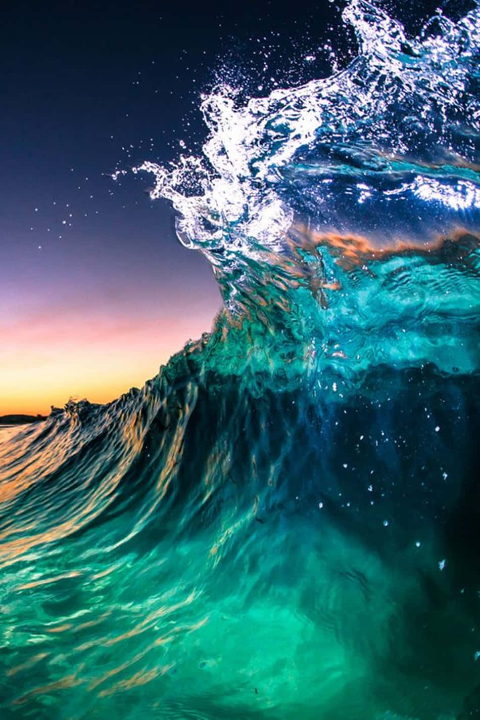 turquoise wave, twilight sky, orange hues, HD Phone Wallpaper