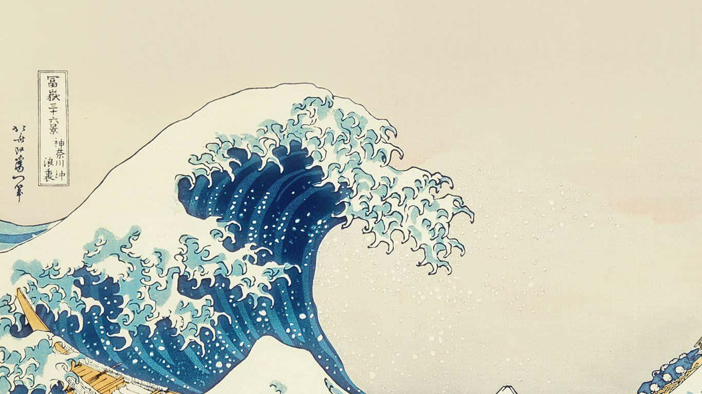 Aesthetic Wave, Japanese woodblock print style, blue wave, HD Desktop Wallpaper