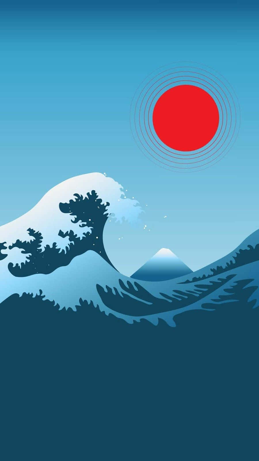 Aesthetic Wave, red sun, gradient blue sky, HD Phone Wallpaper