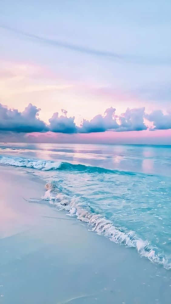 pastel sunset sky, soft pink and blue waves, sandy beach, SD Phone Wallpaper