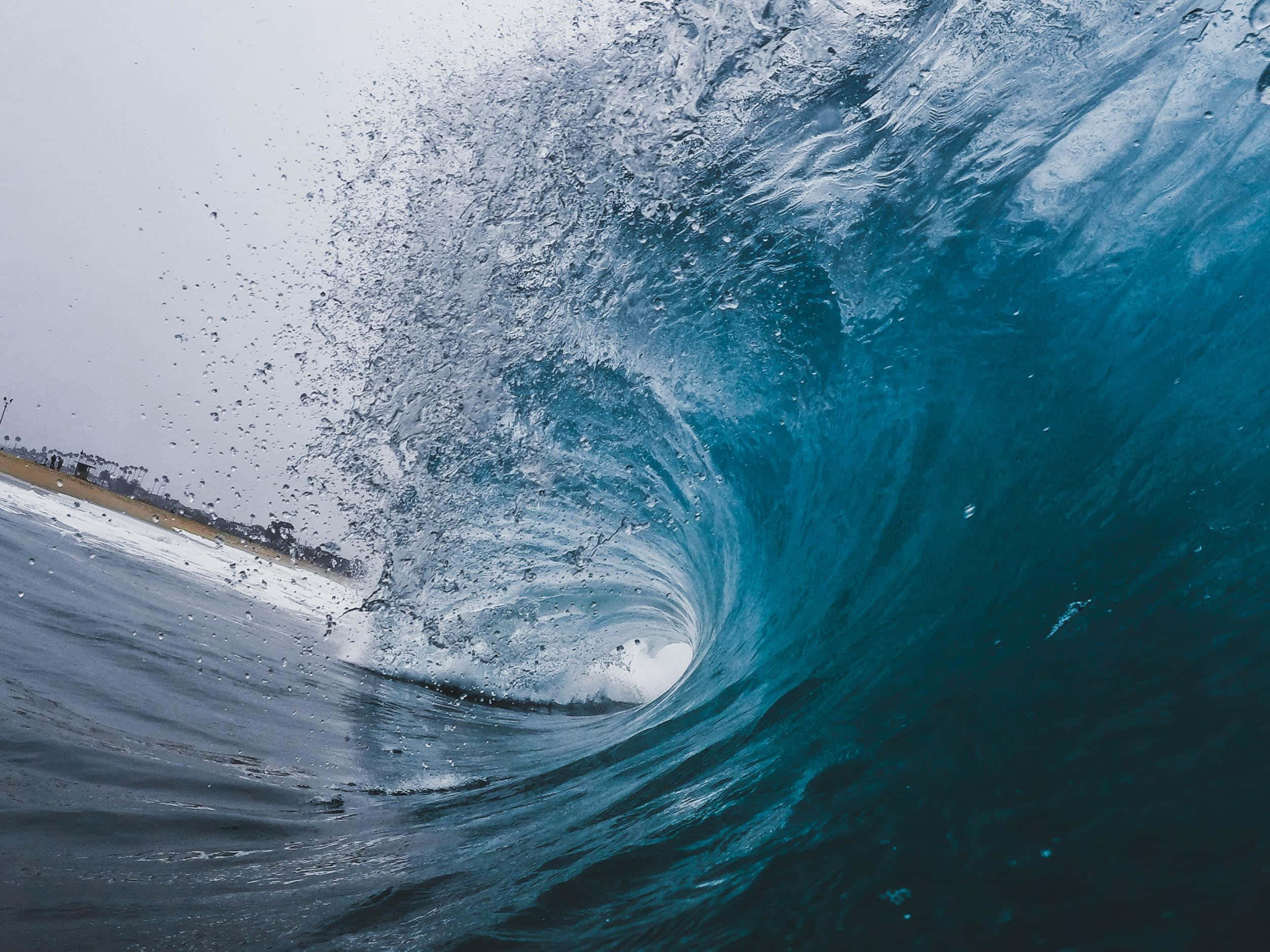Aesthetic Wave, glassy blue tunnel, frothy white spray, Full HD Desktop Wallpaper