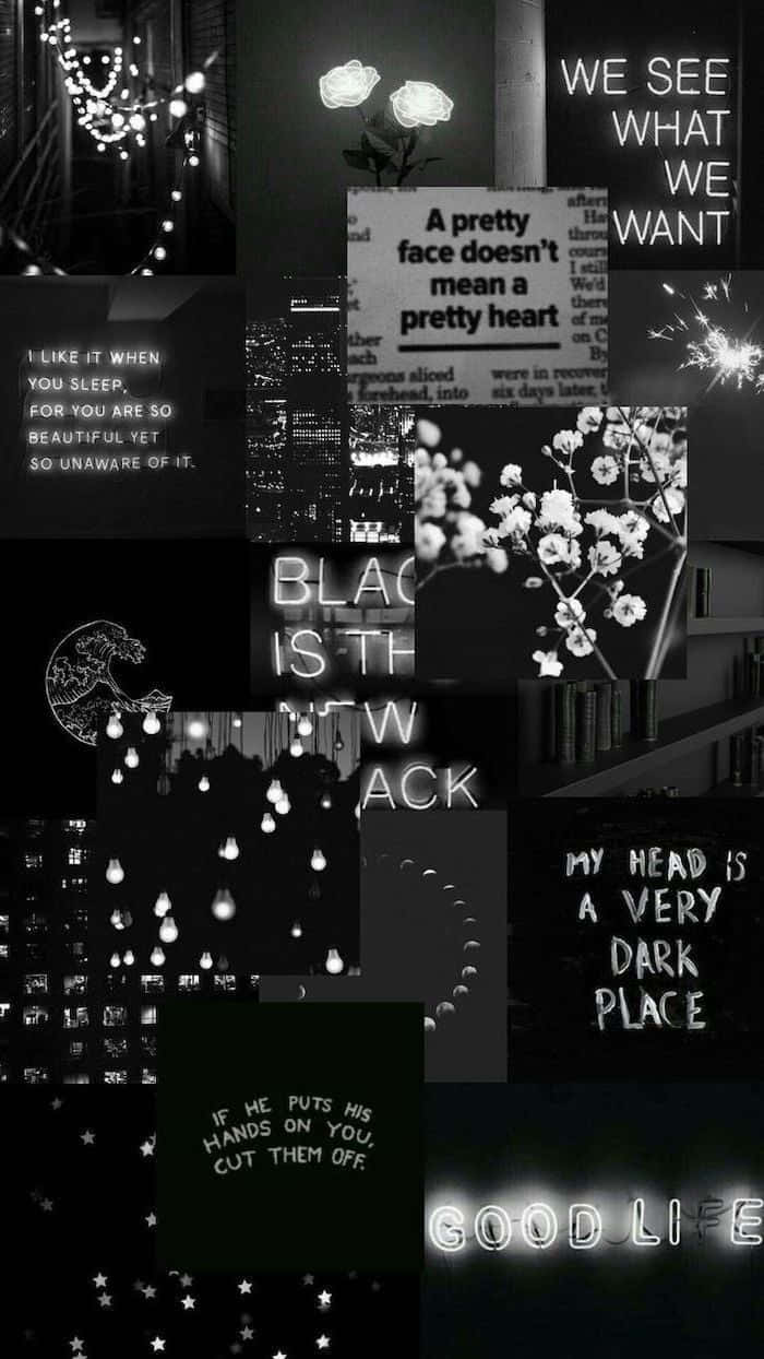 Aesthetic White And Black iPhone, black and white collage, text quotes, SD Phone Wallpaper