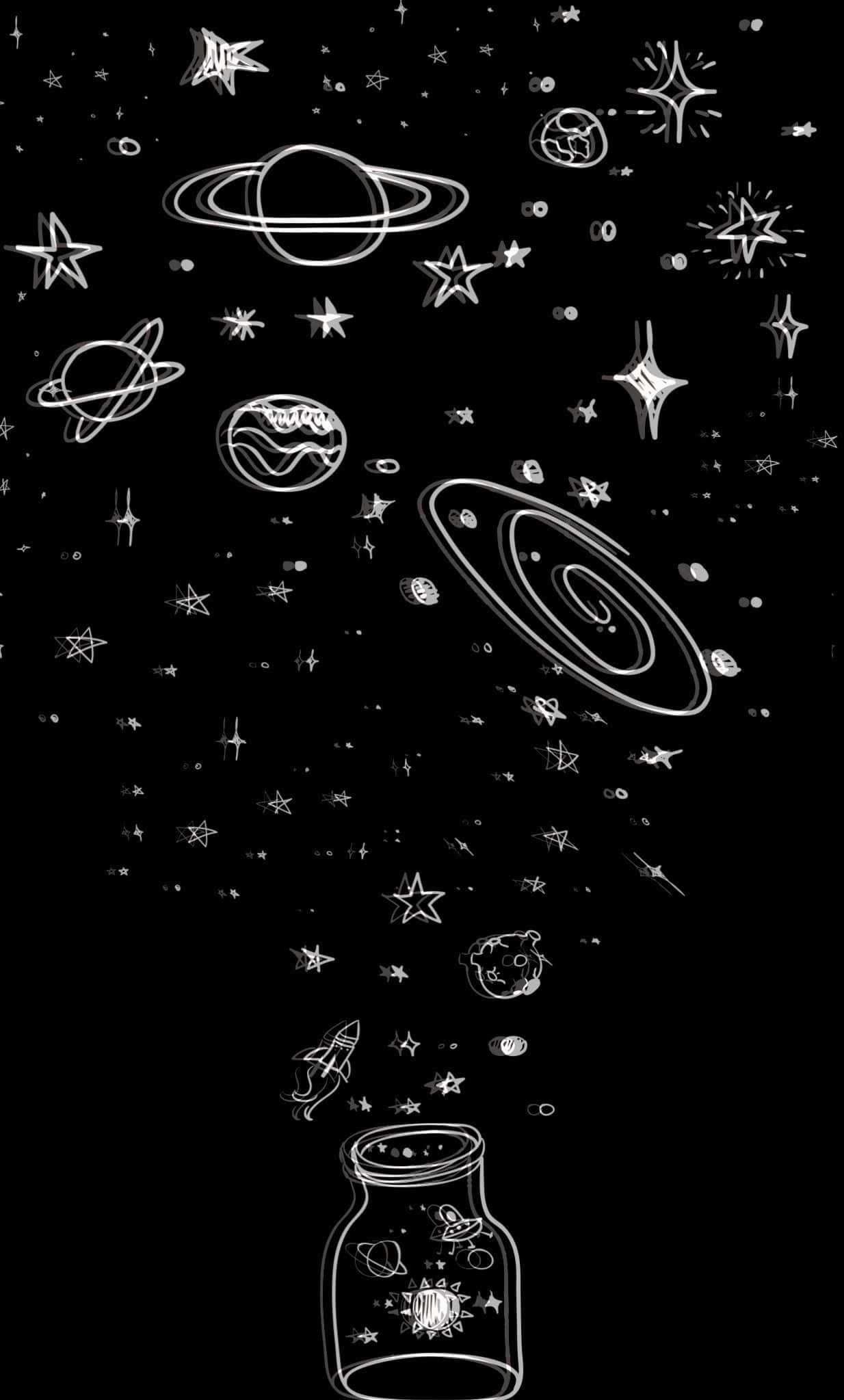 white line drawing, celestial bodies, stars, Full HD Phone Wallpaper