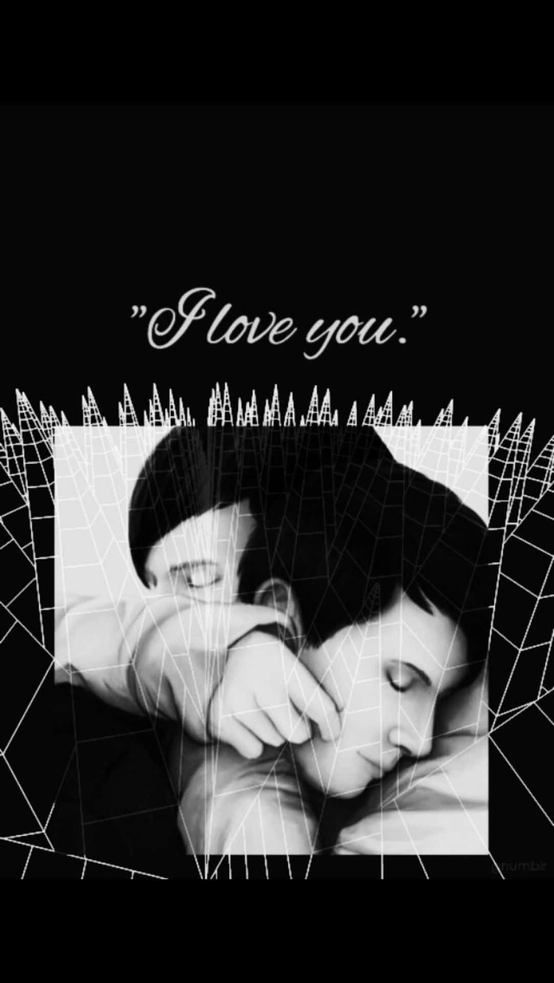 I love you, geometric grid background, black and white photo, Full HD Phone Wallpaper