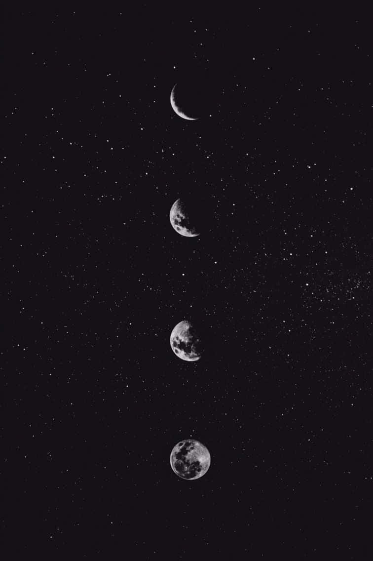 Aesthetic White And Black iPhone, moon phases, starry night sky, SD Phone Wallpaper