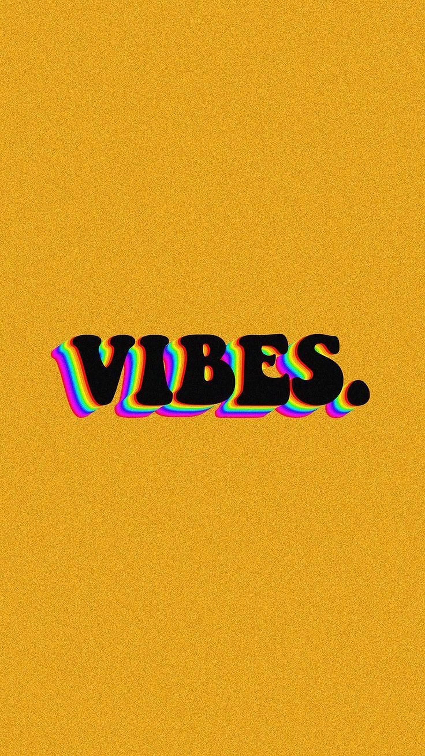 VIBES, rainbow glitch effect, mustard yellow background, 2K Phone Wallpaper