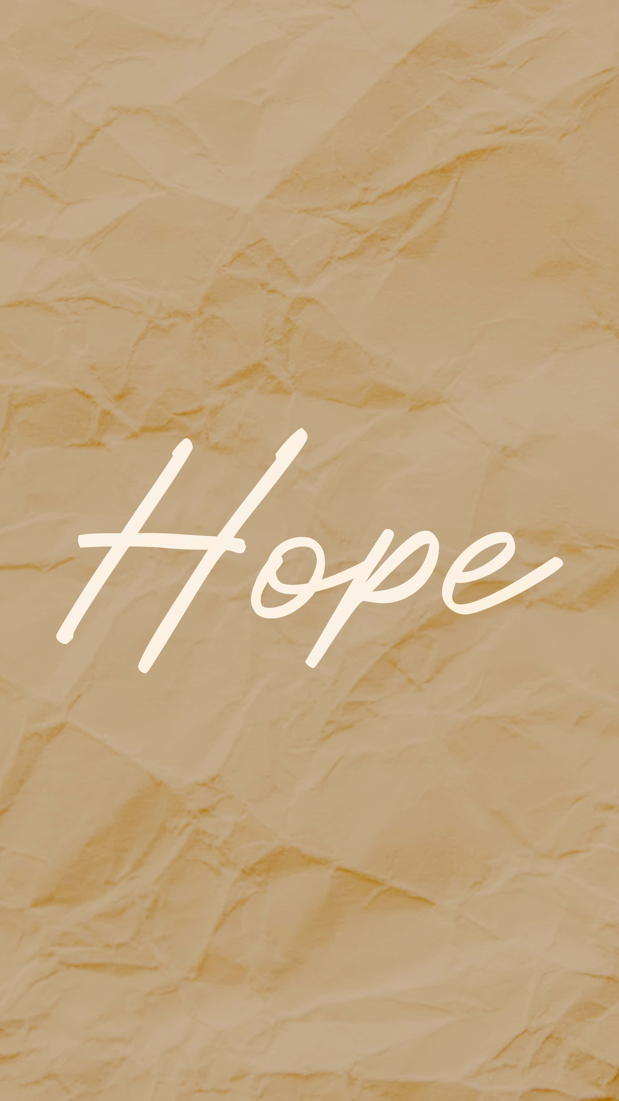 hope, elegant white cursive, textured beige crumpled paper, 4K Phone Wallpaper