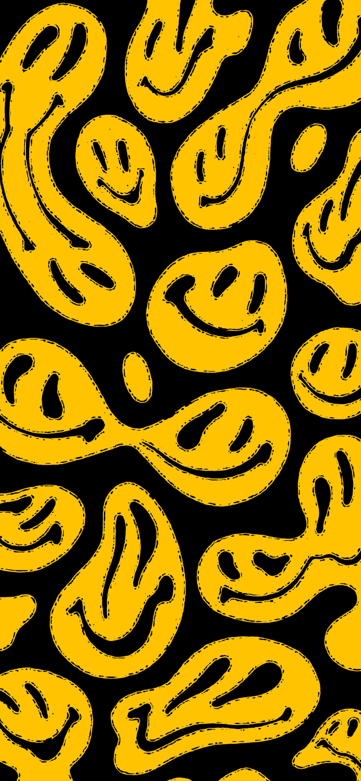 vibrant yellow, smiley faces, stitched outlines, 2K Phone Wallpaper