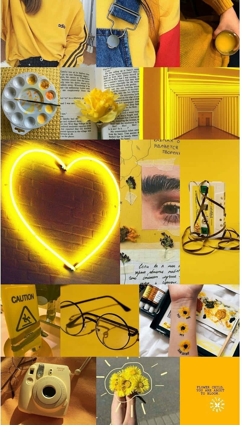 Aesthetic Yellow, neon light, heart-shaped, HD Phone Wallpaper