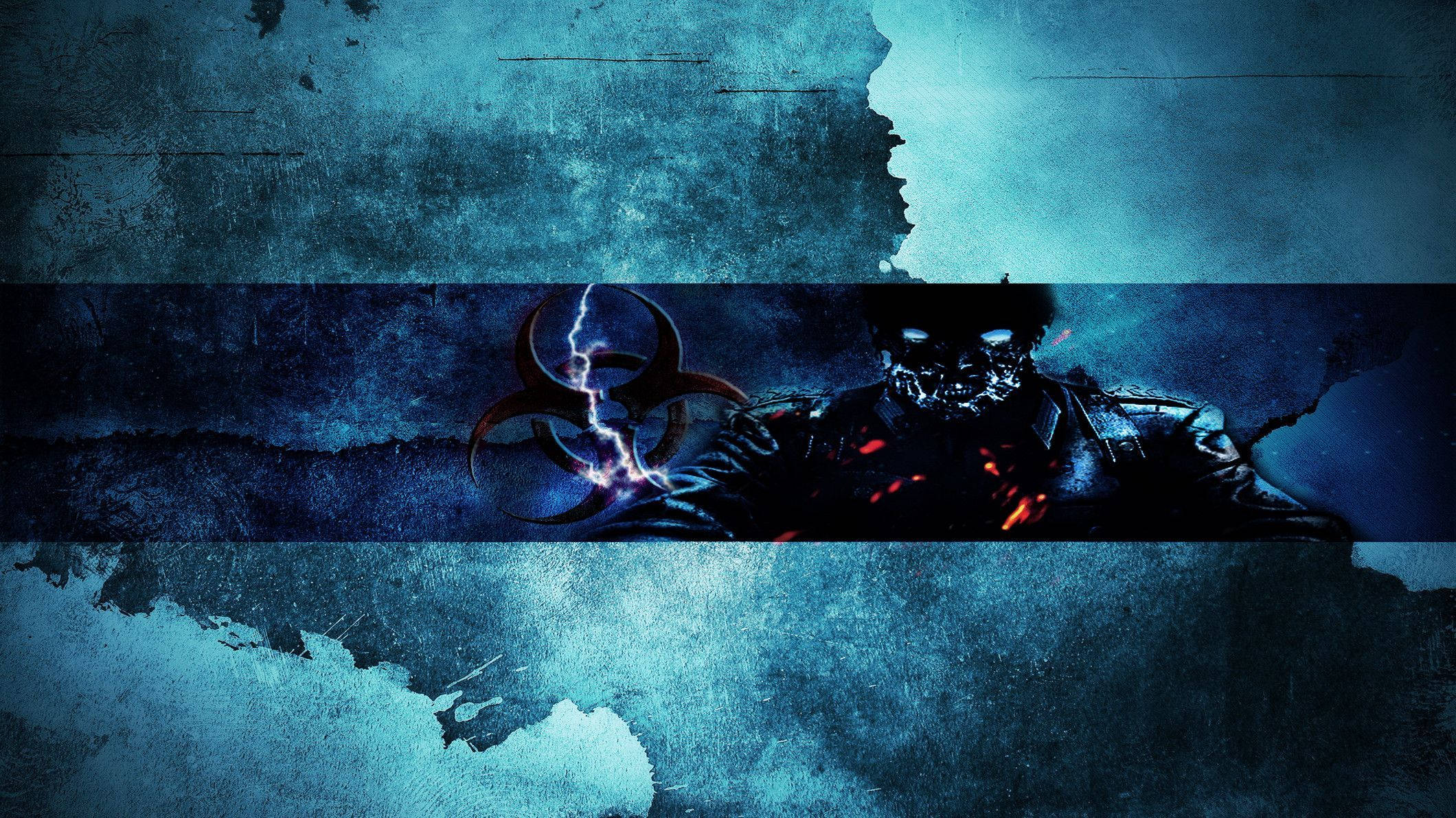 Aesthetic YouTube, zombie banner, biohazard-themed figure, Full HD Desktop Wallpaper