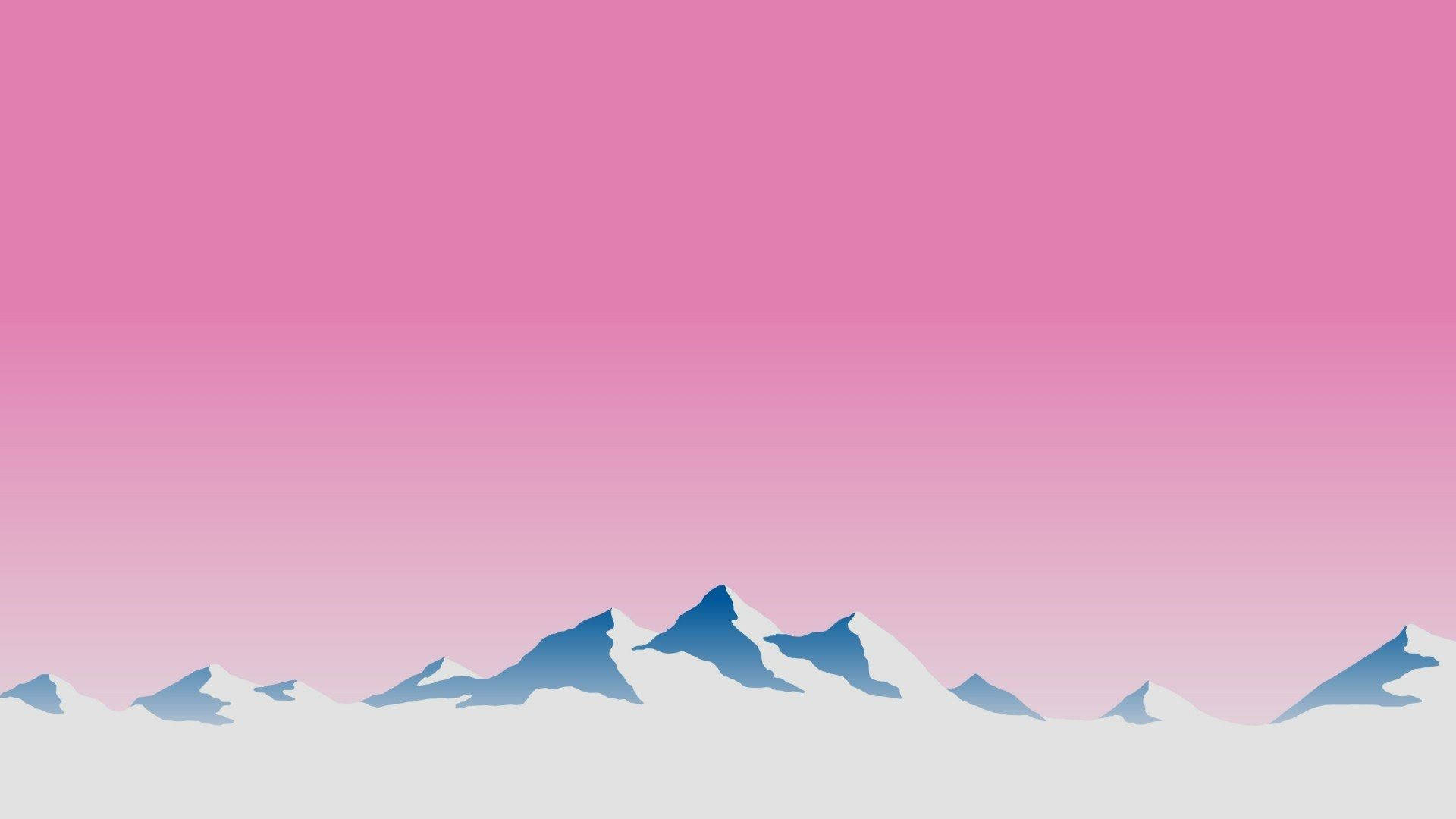 mountain range, snow-capped peaks, soft pink gradient sky, Full HD Desktop Wallpaper