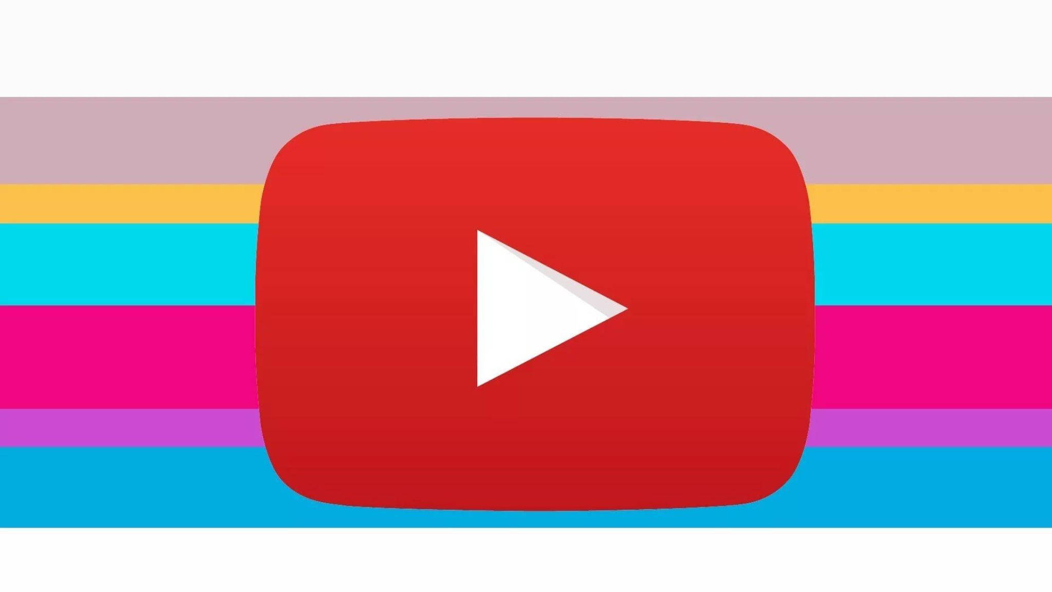 YouTube play button, bold red, vibrant multicolored striped background, Full HD Desktop Wallpaper