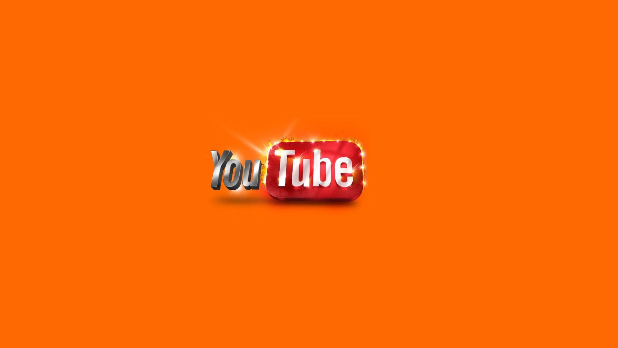 YouTube logo, fiery sparks, solid orange background, Full HD Desktop Wallpaper
