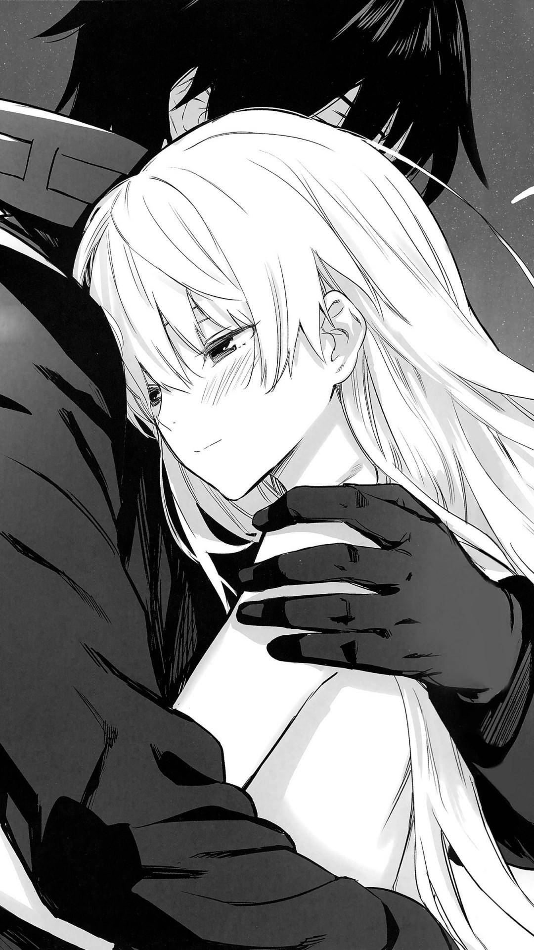 anime, black and white, dark-haired figure, Full HD Phone Wallpaper