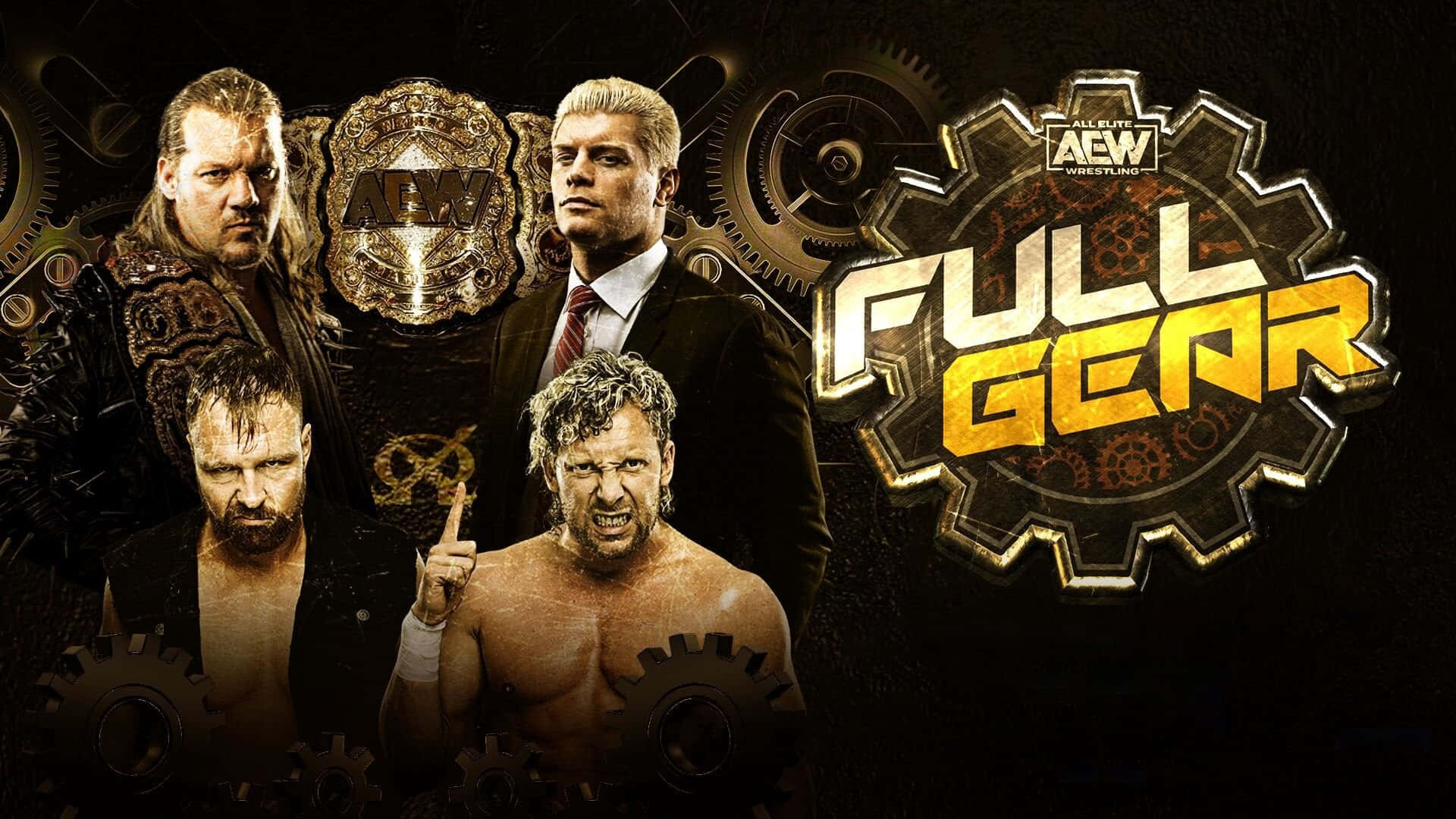 AEW, Full Gear, dark gear-themed backdrop, Full HD Desktop Wallpaper