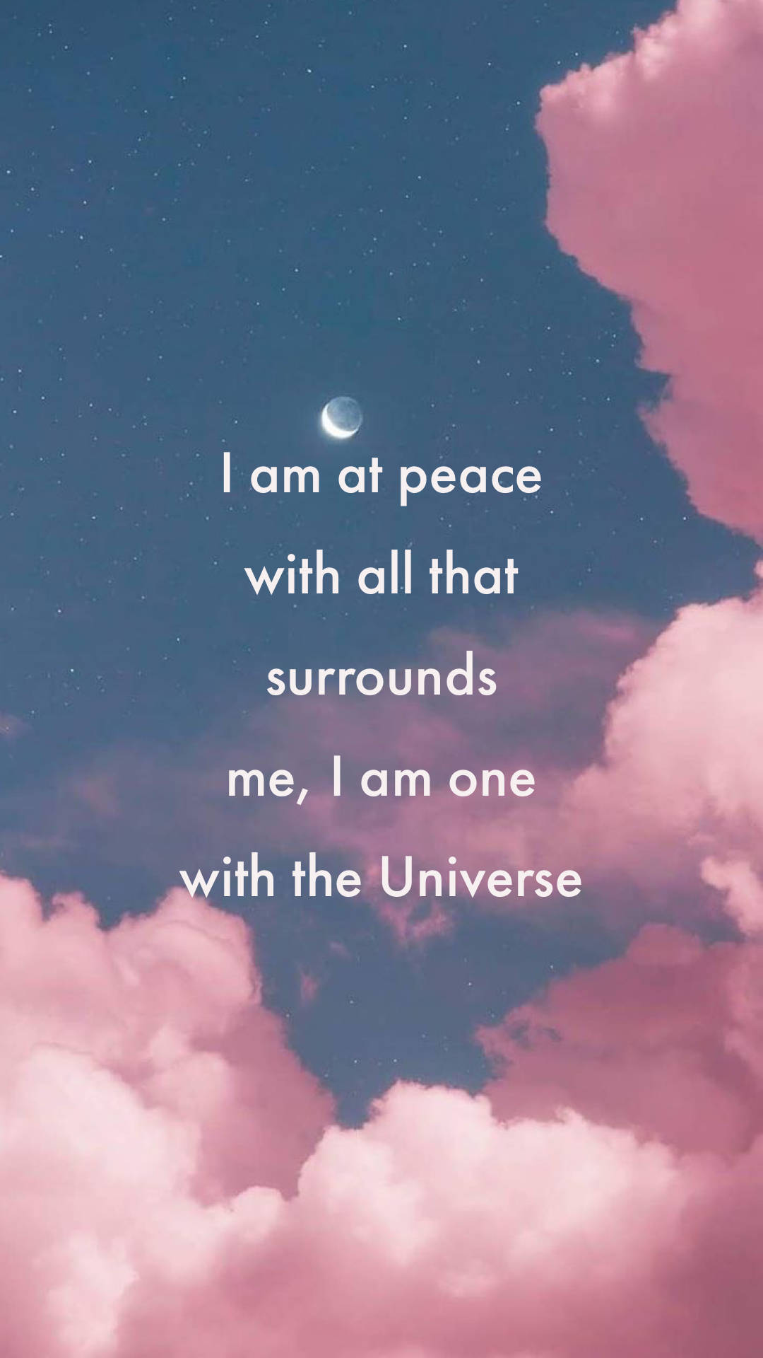 At Peace Affirmation, pink clouds, crescent moon, Full HD Phone Wallpaper