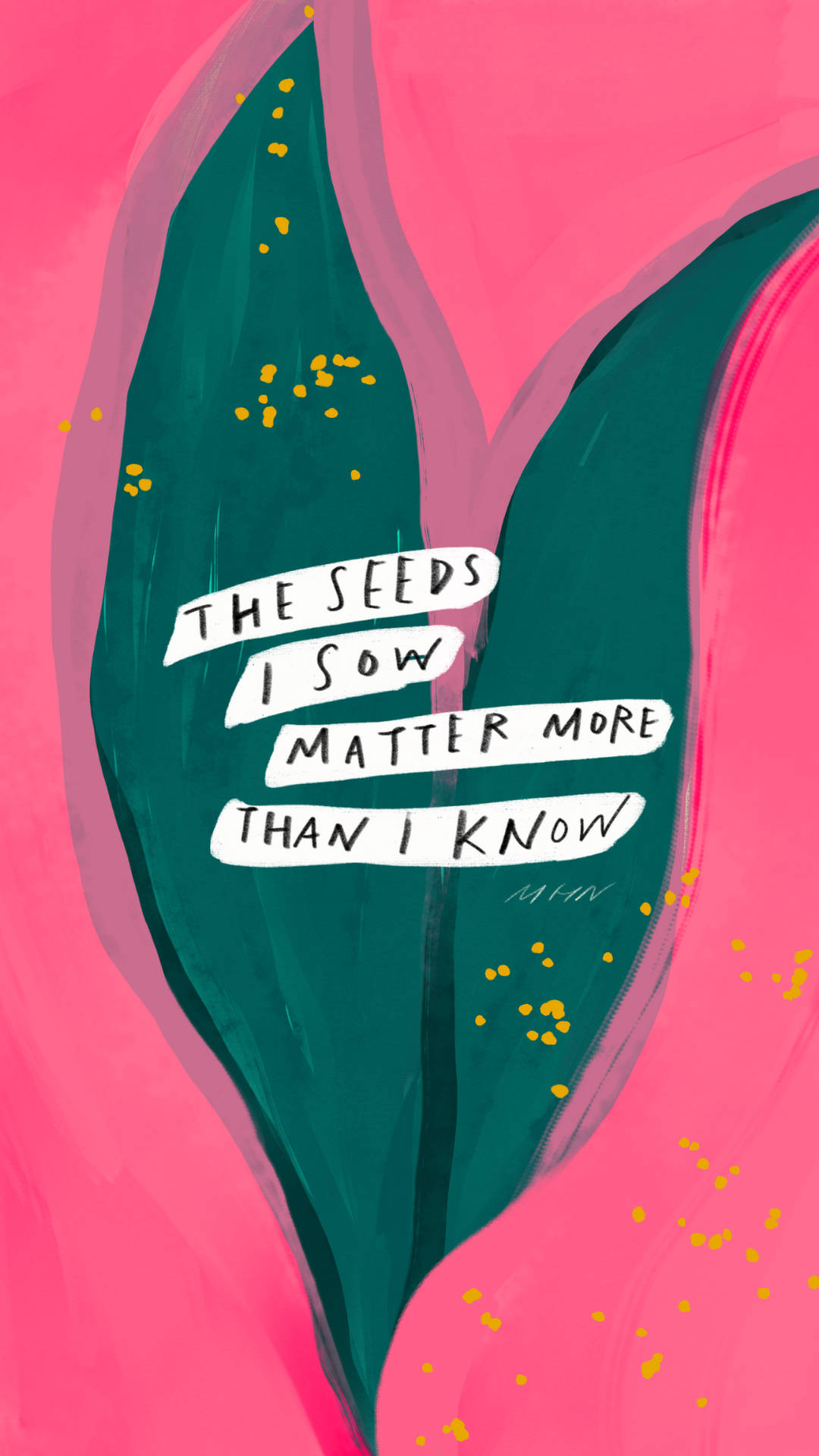 Affirmation, plant painting, vibrant pink, Full HD Phone Wallpaper