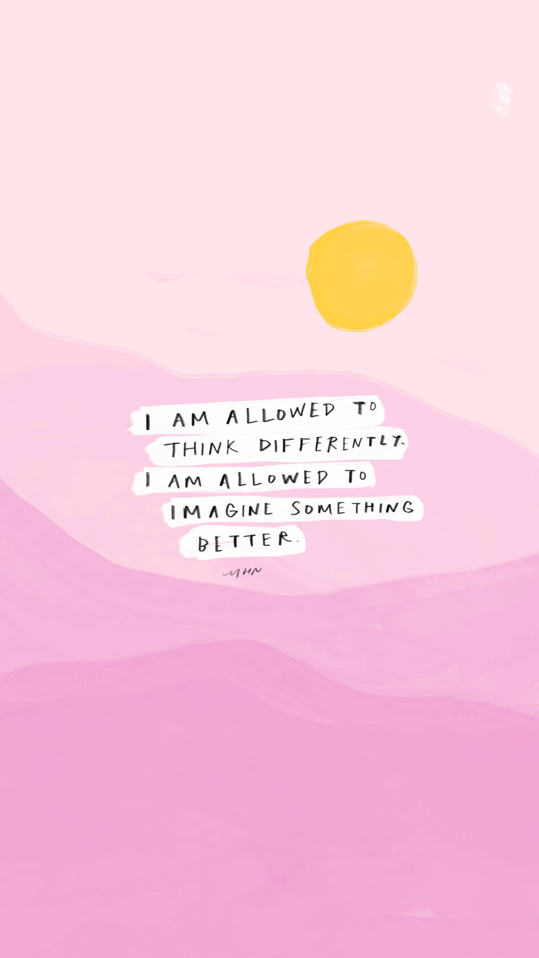 pink gradient, yellow sun, handwritten motivational text, Full HD Phone Wallpaper