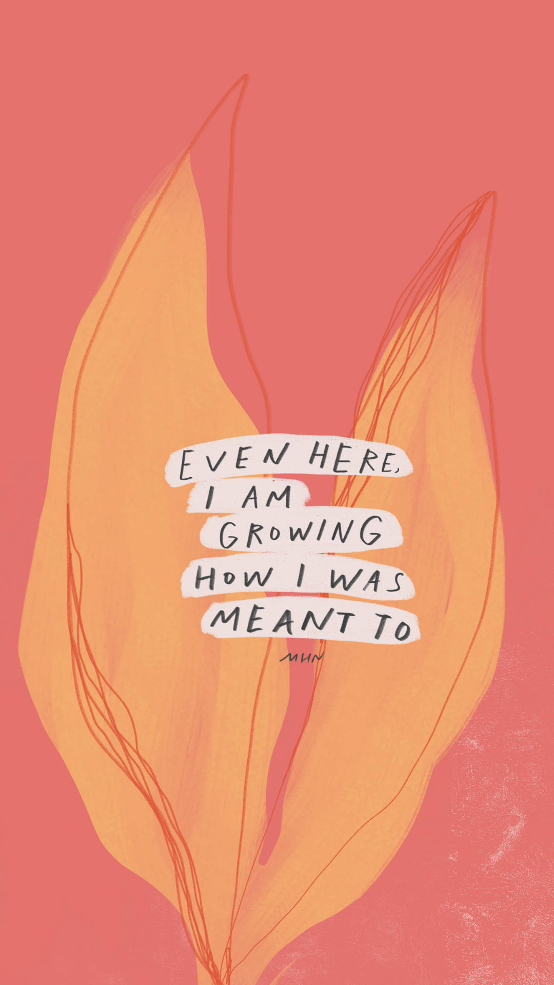 orange leaf, handwritten text, Even here I am growing how I was meant to, Full HD Phone Wallpaper