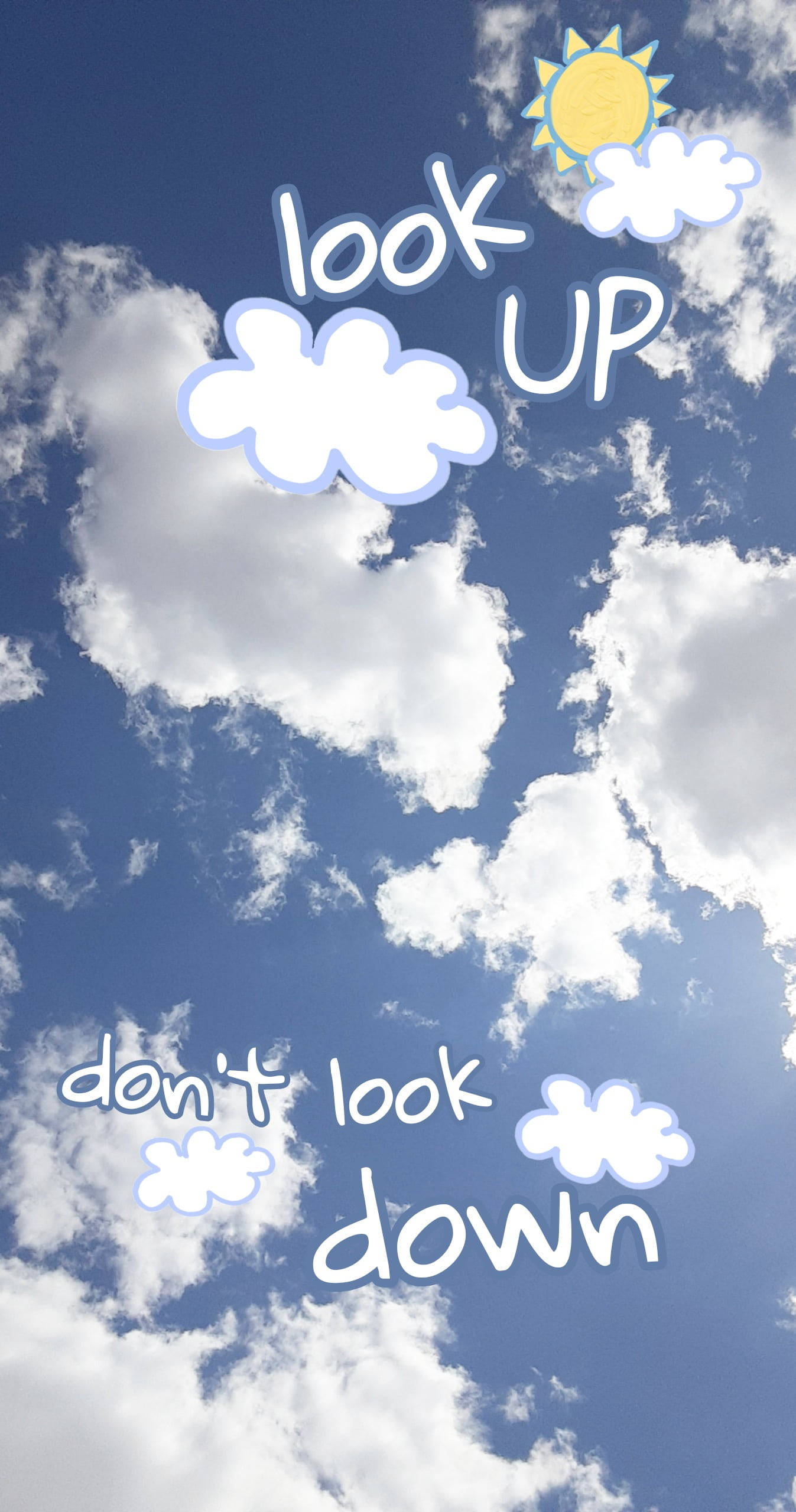 Cloudy Sky Affirmation, bright blue sky, fluffy white clouds, 2K Phone Wallpaper