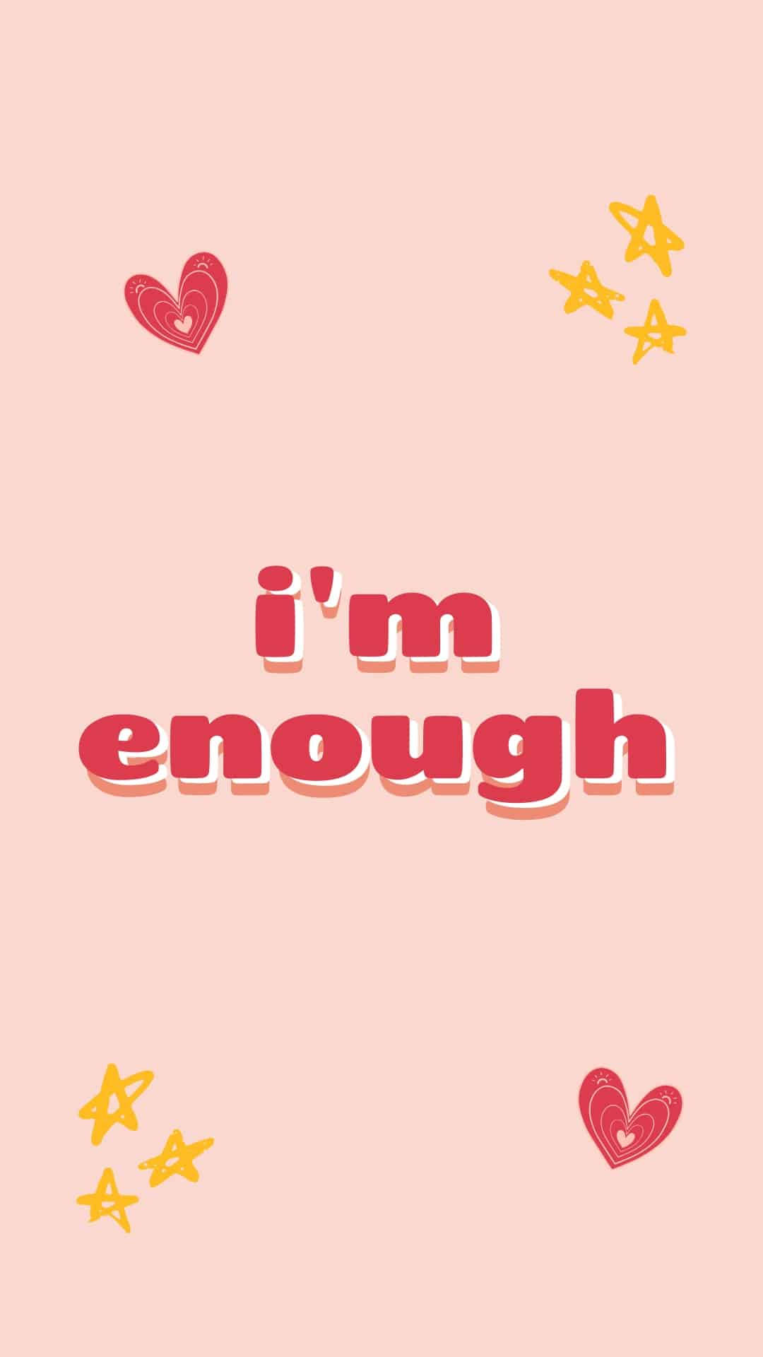 I'm Enough Affirmation, soft pink background, bold red letters, Full HD Phone Wallpaper