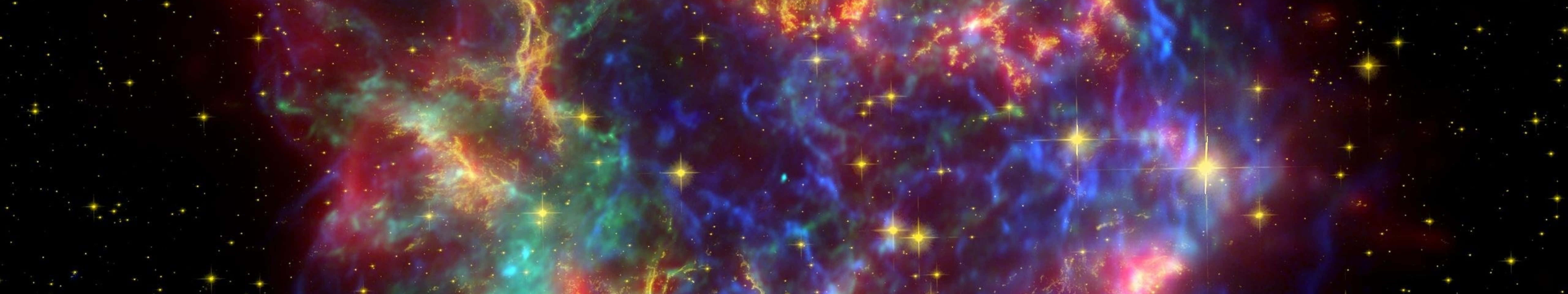 cosmic nebula, red blue and green gases, starfield, 8K Desktop Wallpaper