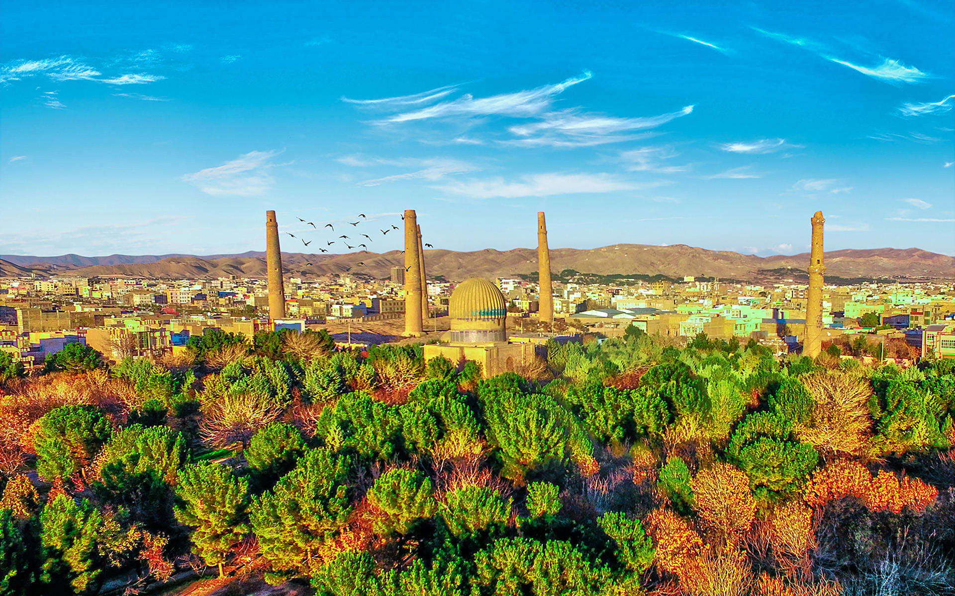 Afghanistan, domed mosque, tall minarets, Full HD Desktop Wallpaper