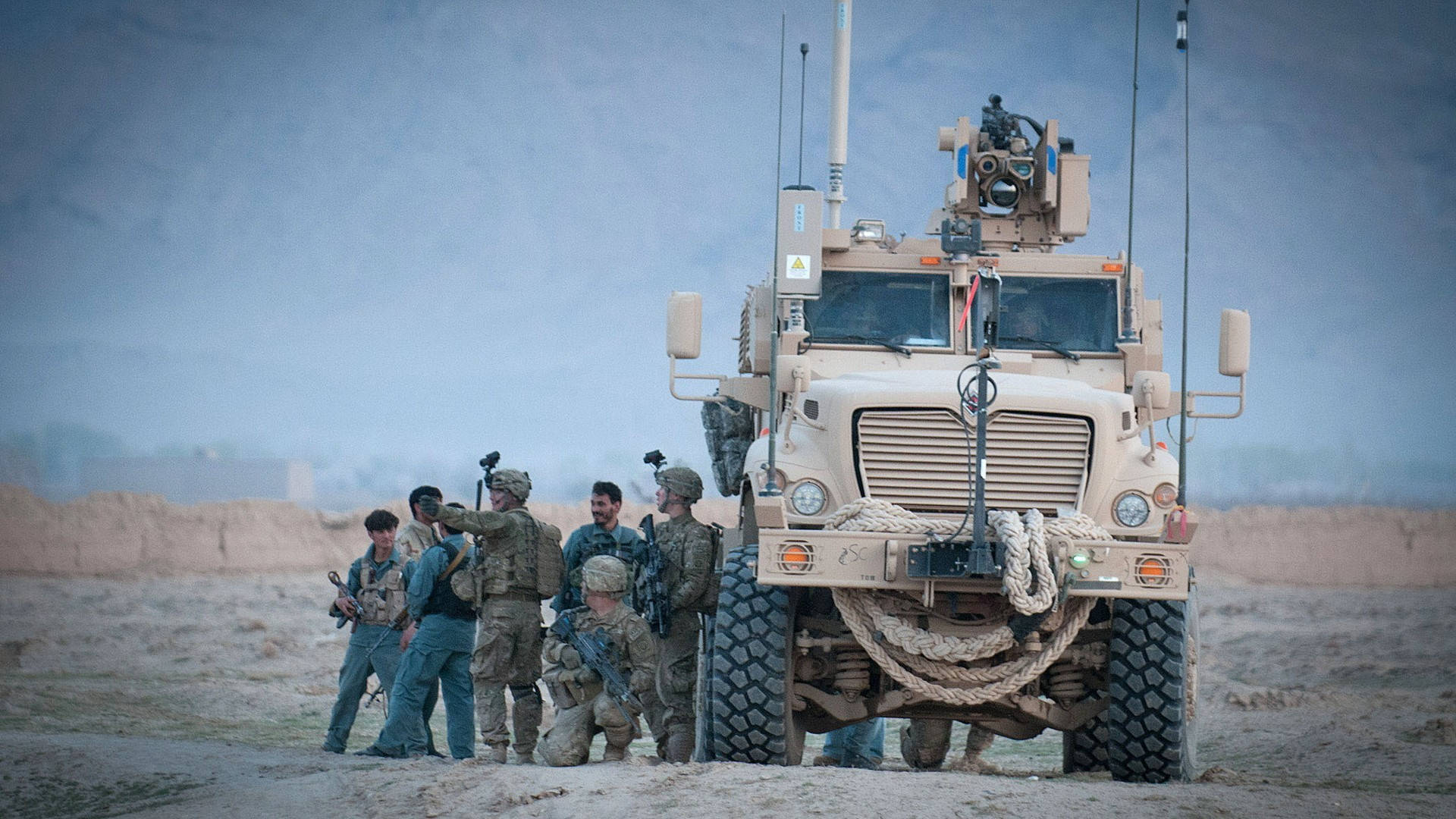 Afghanistan, camouflage gear, tan military truck, Full HD Desktop Wallpaper
