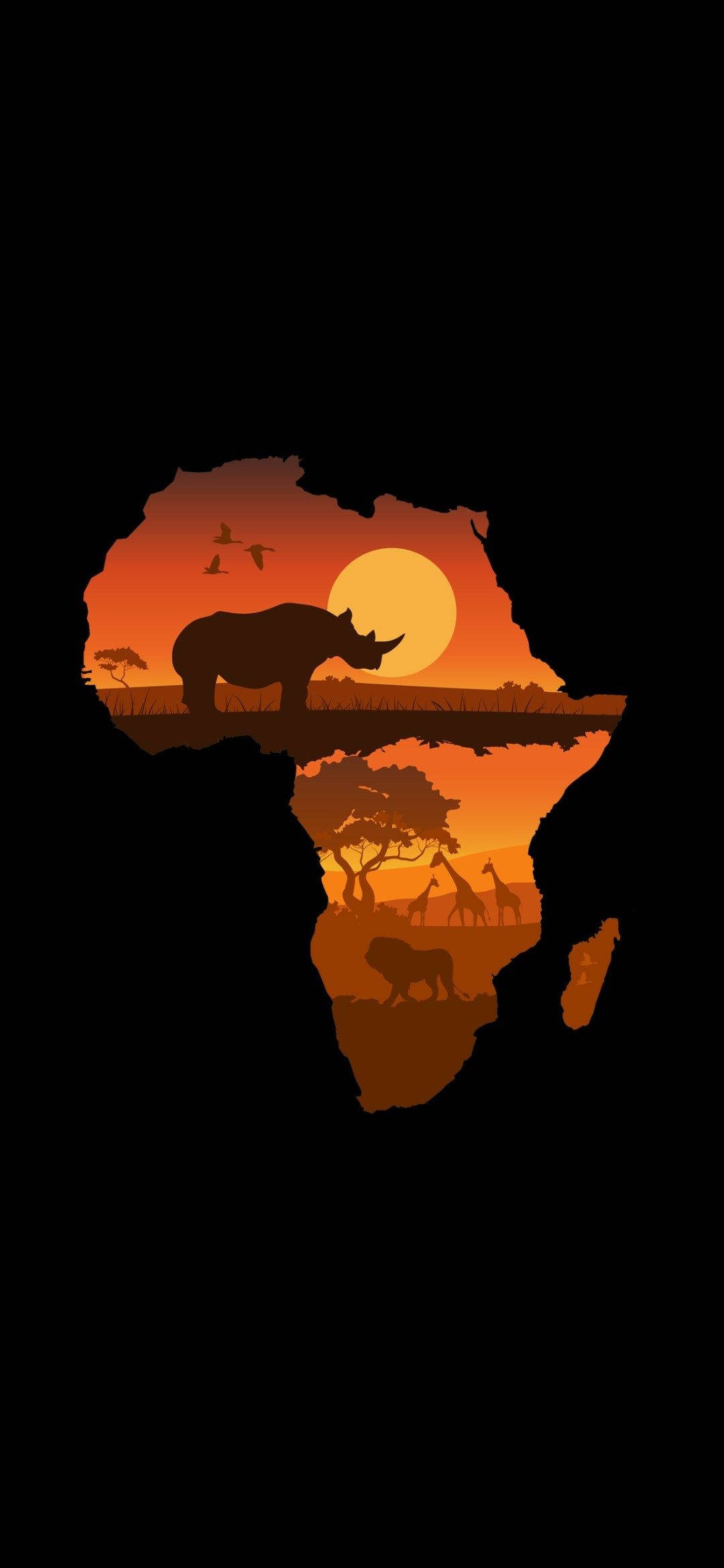 African wildlife, continent Africa, vibrant orange sunset, Full HD Phone Wallpaper